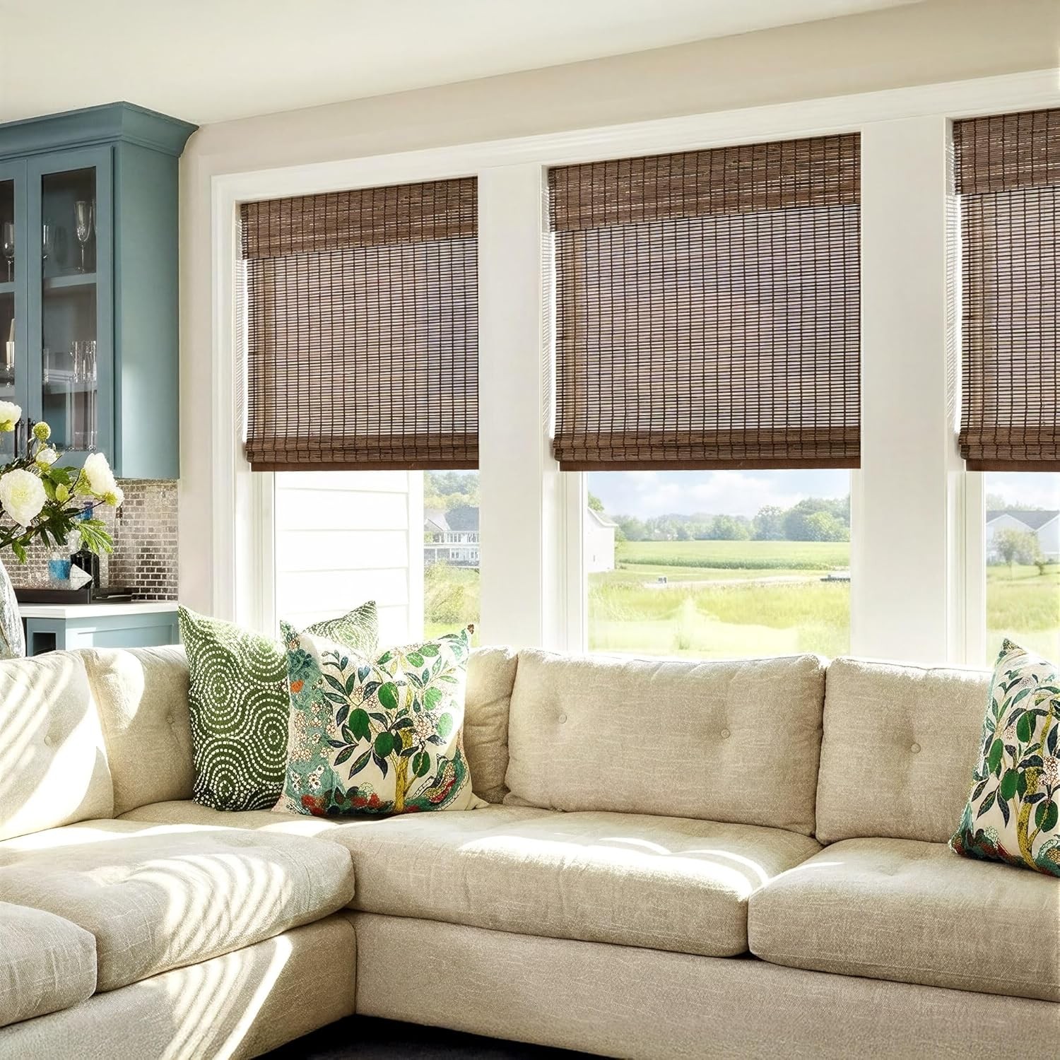 Cordless Bamboo Roman Shade 44″ W x 48″ H Malay Walnut Light Filtering