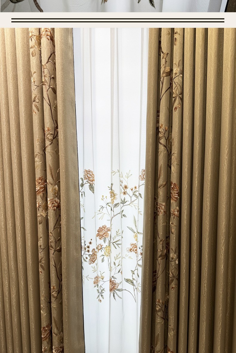 luxury European classical embroidery valance beige cloth curtain tulle M1825