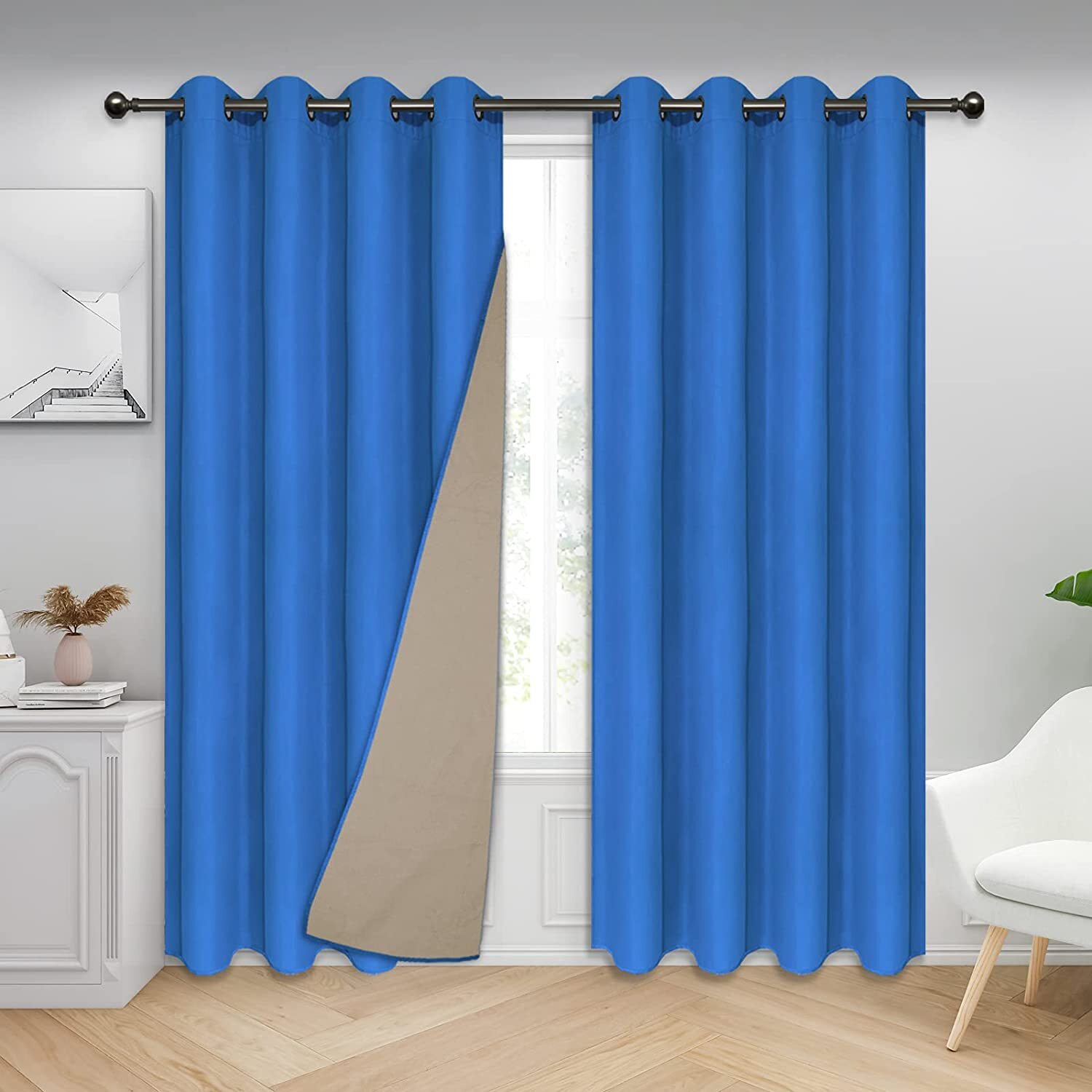 BLUE 100% Blackout Curtains for Bedroom Thermal Insulated Window 52 x 96in