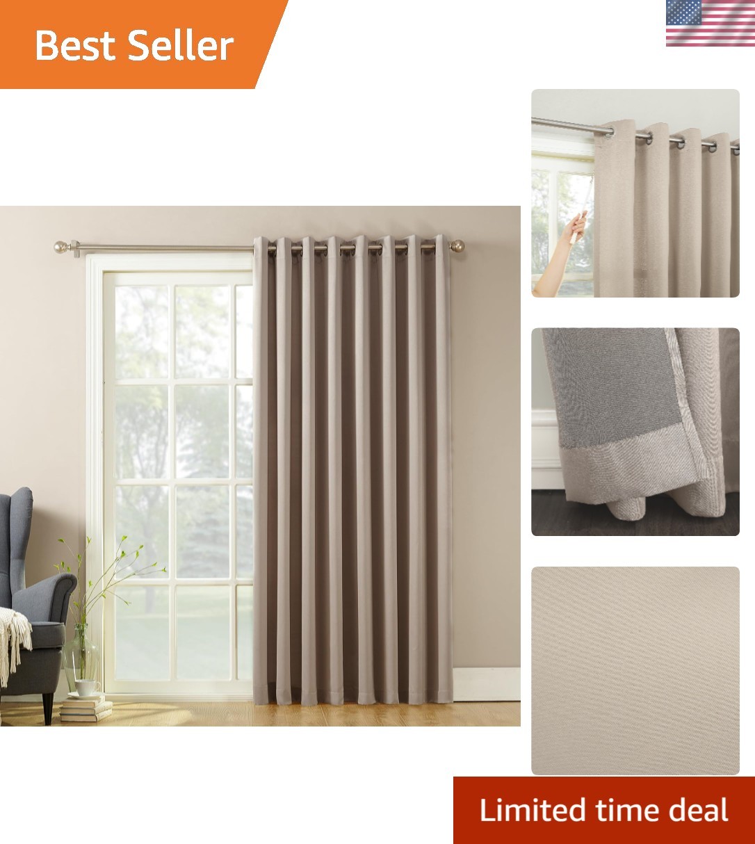 100″ x 84″ Energy Efficient Grommet Curtain in Stone – Ideal for Privacy & Style