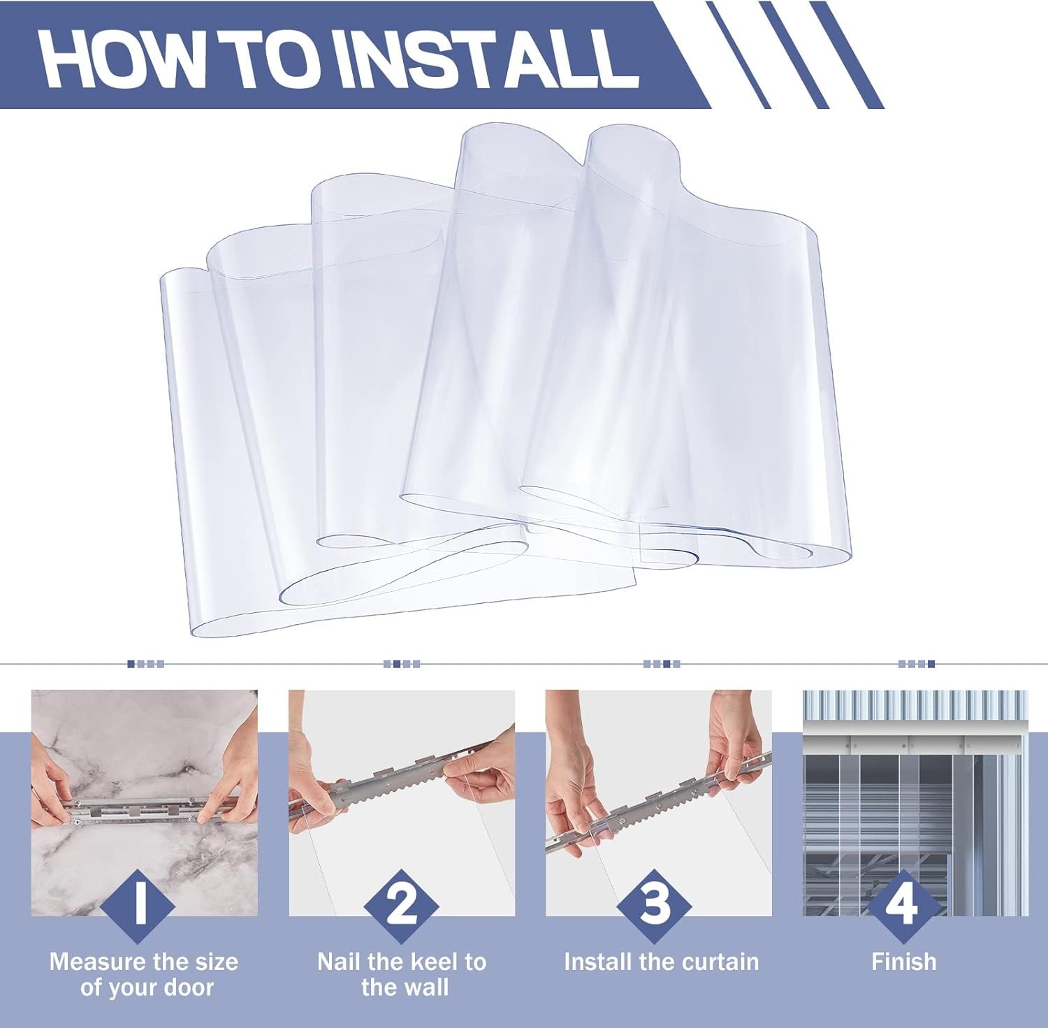 Plastic Strip Door Curtain Kit 0.08” Winter Thickness PVC Freezer Door Curtain