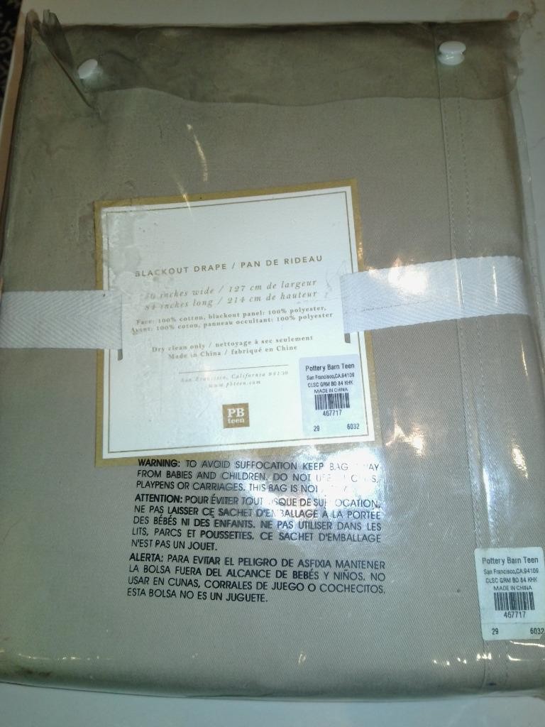 Pottery Barn khaki Teen Classic Grommet blackout drape 50″ x 84″ new in package!
