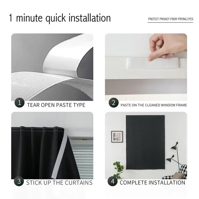 Magic Tape Blackout Curtain, 1 Count Window Blackout Cloth Curtain, Blackout Bli