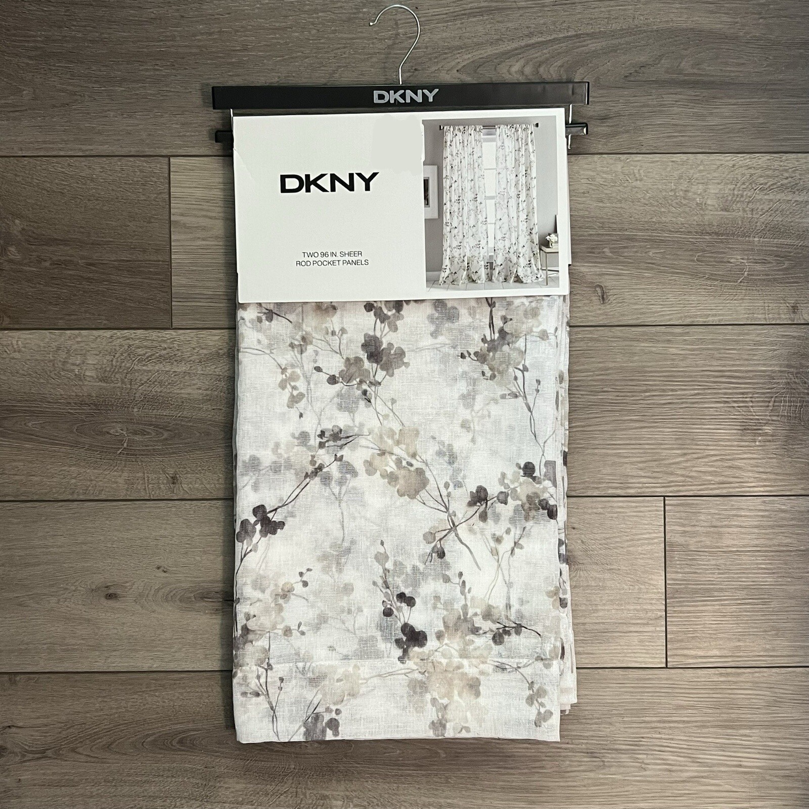 Dkny Wallflower 50x 96 White Beige Tan Gray Floral Sheer Window Curtains Flowers