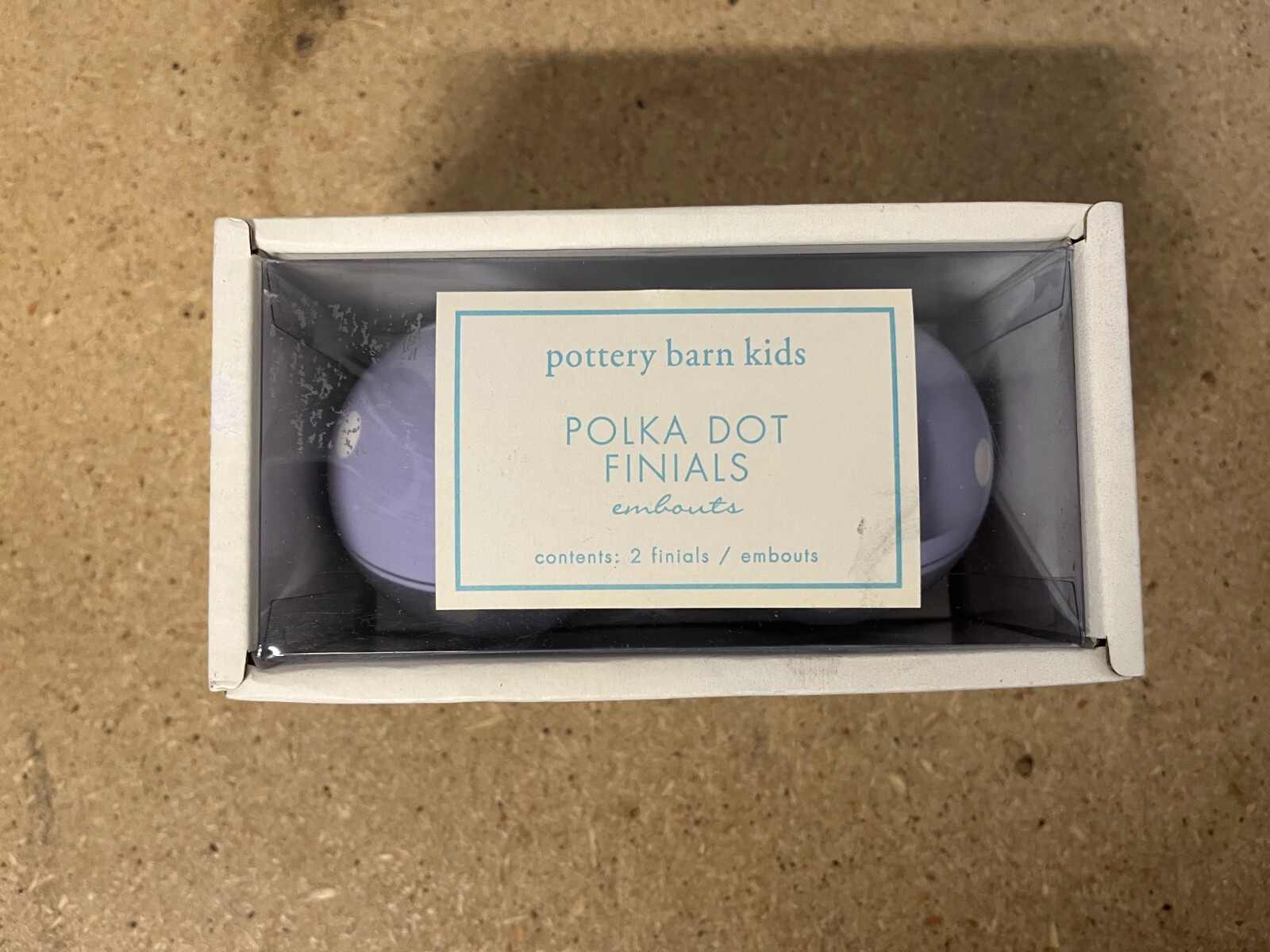 NEW Set Of Two Pottery Barn Kids Lilac Blue Purple Polka Dot Finials C76