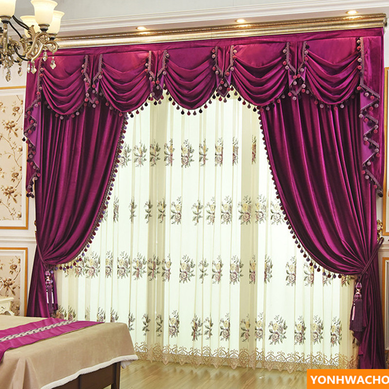 high grade European red Italian velvet cloth blackout curtain tulle valance N942