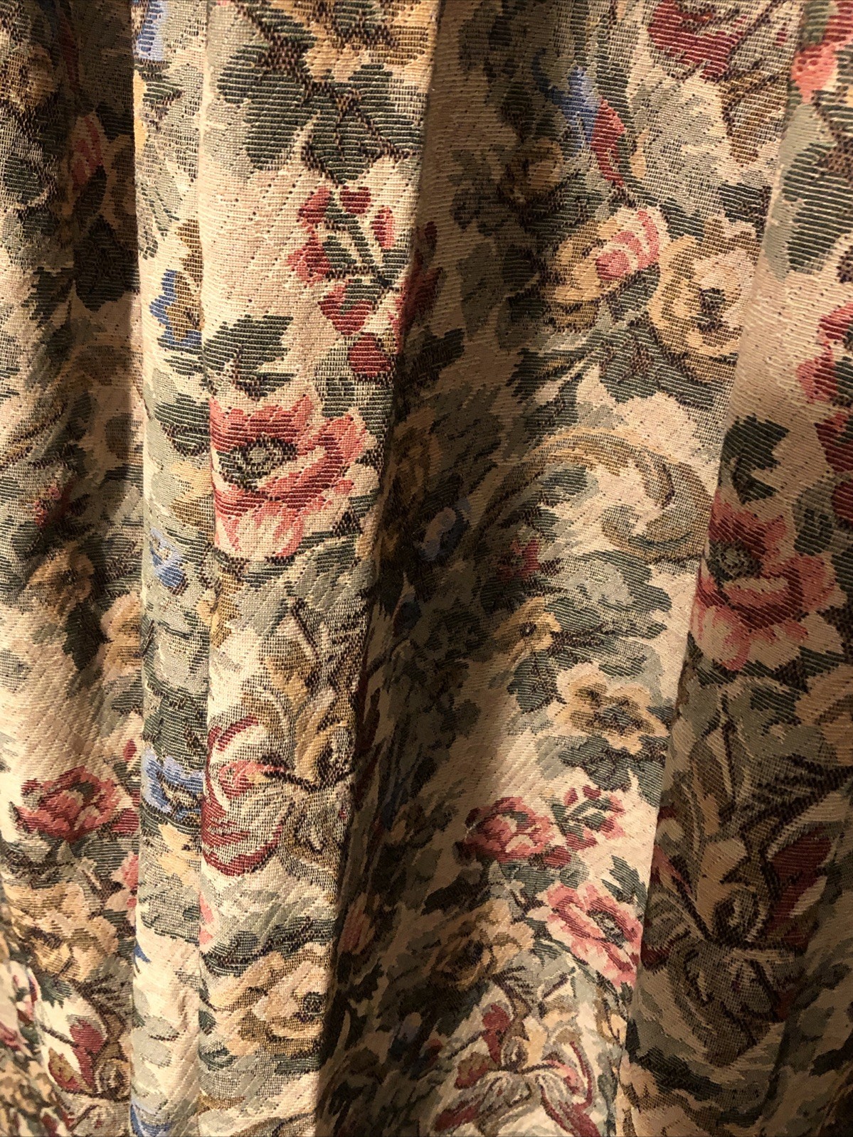 Pair Of Vintage Victorian 52X 64Tapestry Floral Curtain Panels Tab Button Top 64