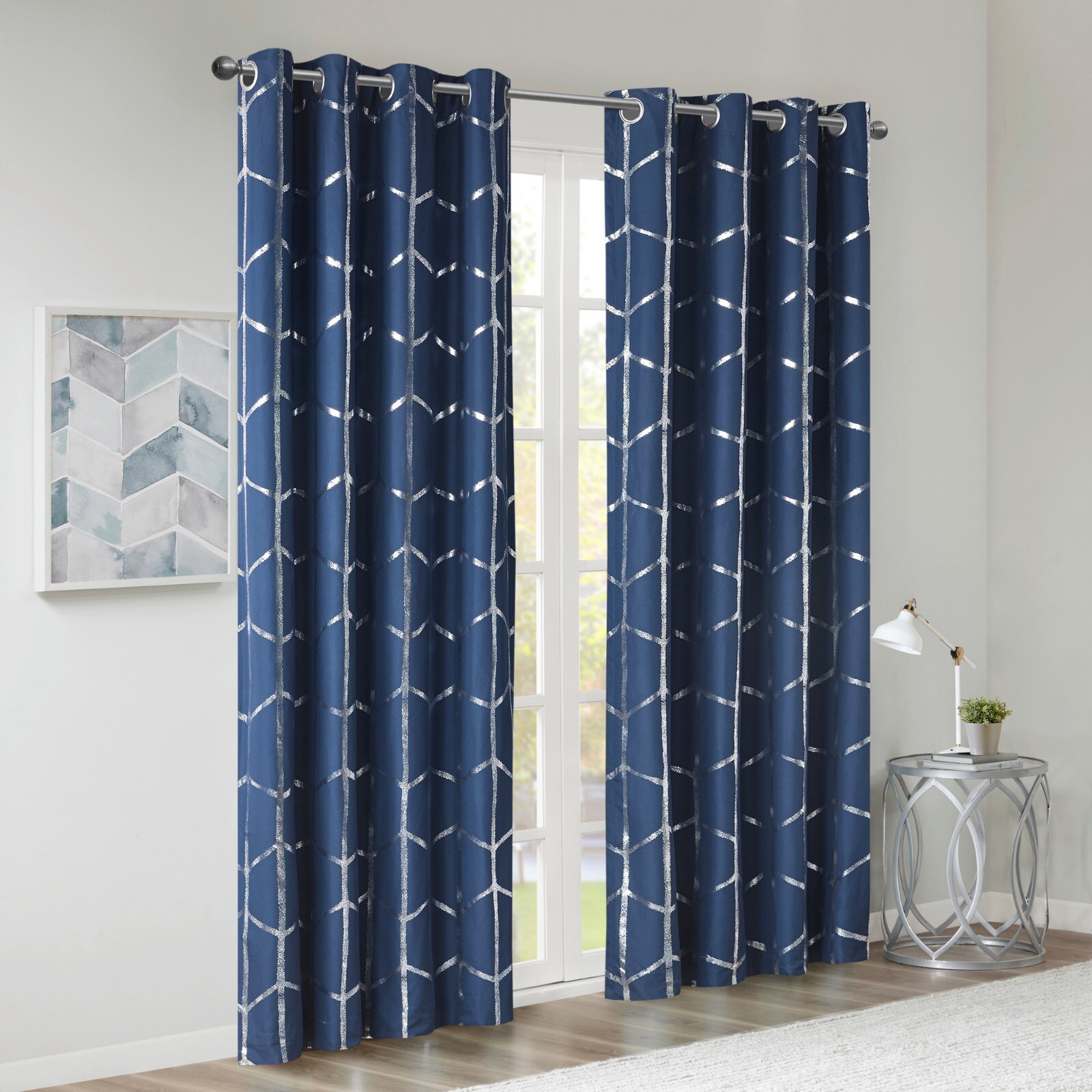 Intelligent Design Raina Total Blackout Metallic Print Grommet Top Curtain Panel