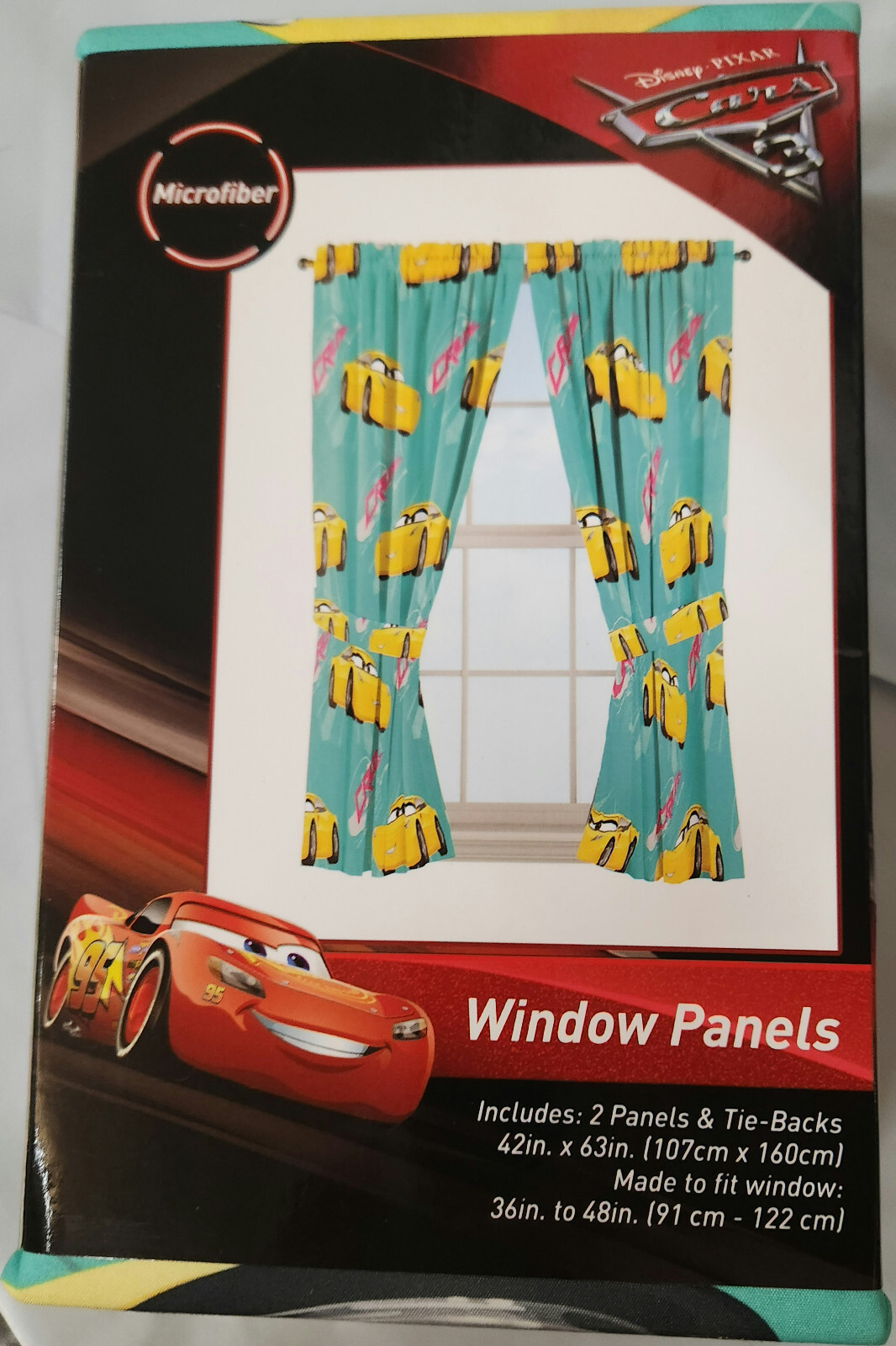 Brand New Disney Cars 3 Window Panels Curtains – 42 in x 63 in Yellow Green