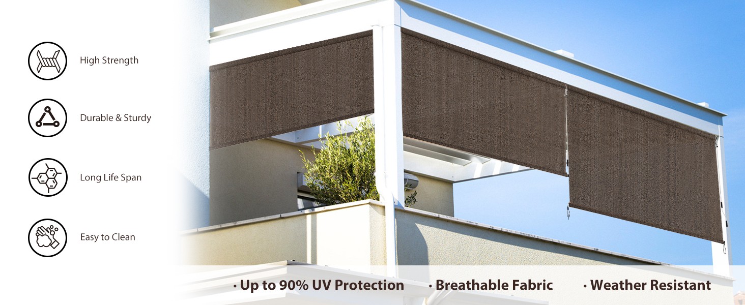 Outdoor Sunshade Roller Shades 4′ W x 6′ H, Cordless Roll Up Shade Blinds