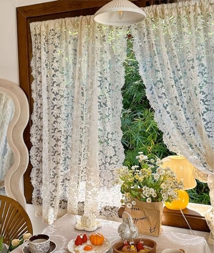 2pcs French Curtains Lace Gauze for Living Room Cream 51″W x 51″L (Pack of 2)