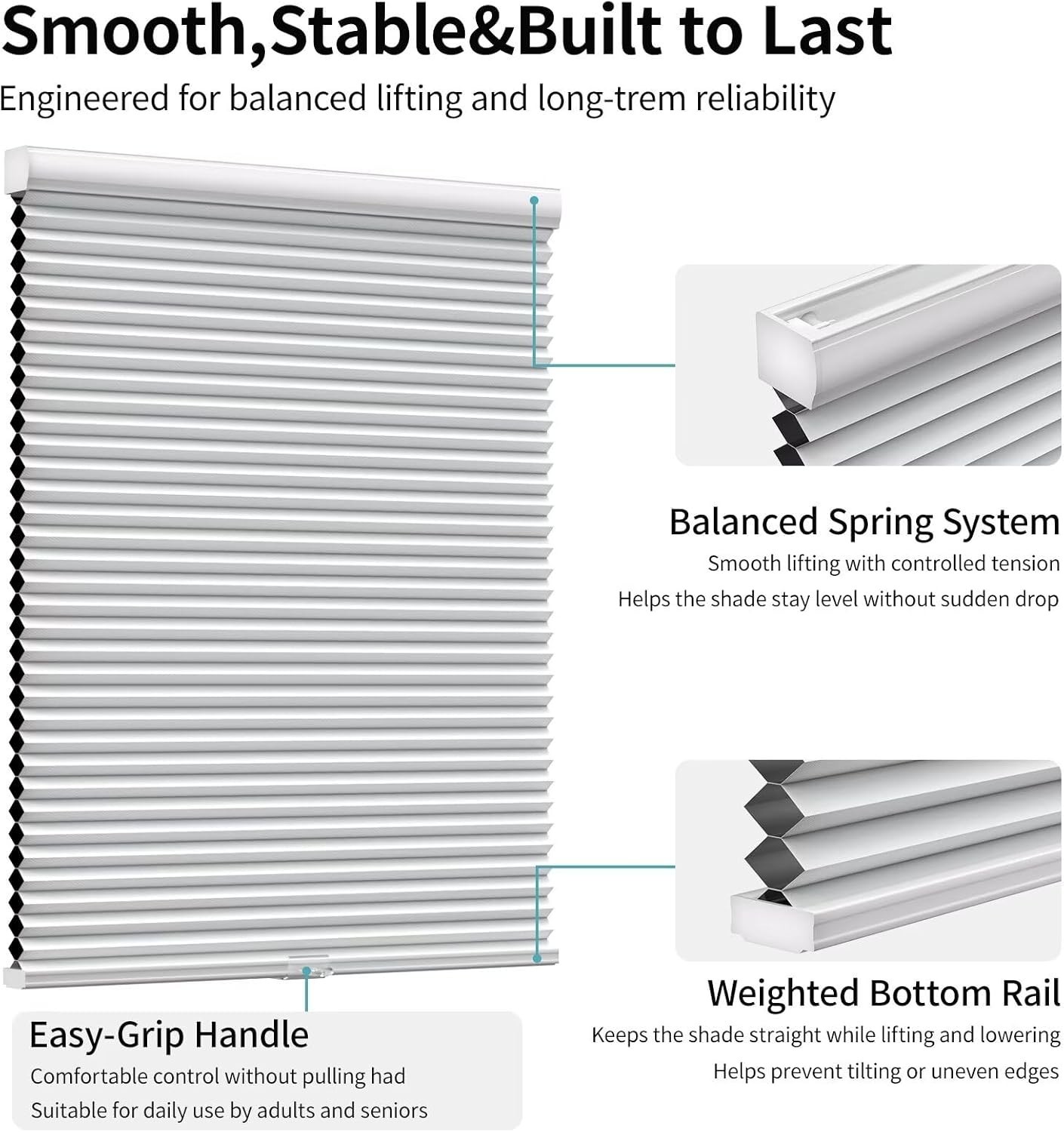 Cordless Blackout Cellular Shades for Windows, Honeycomb Window Shades with T…