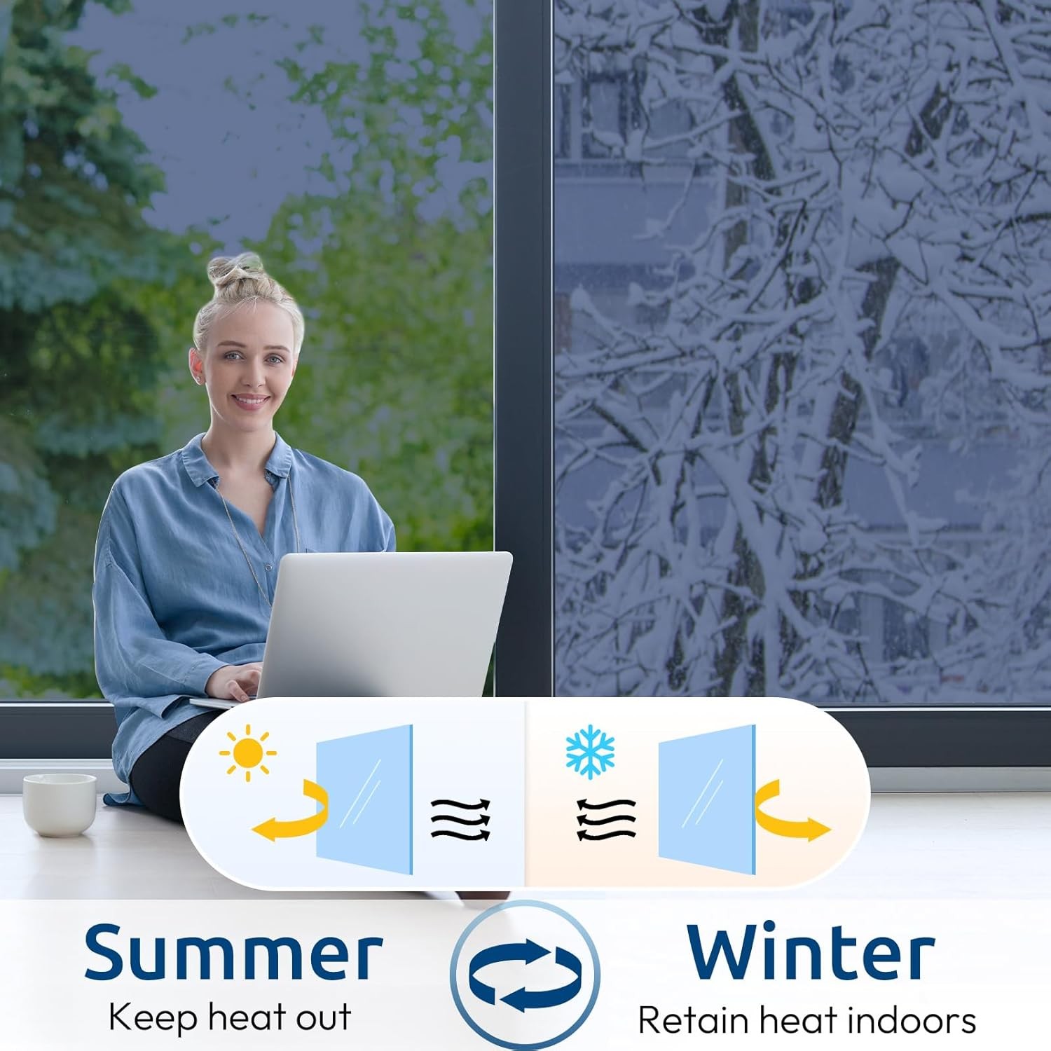 rabbitgoo Heat Reflective One Way Mirror Window Film Privacy Tint Blue Silver