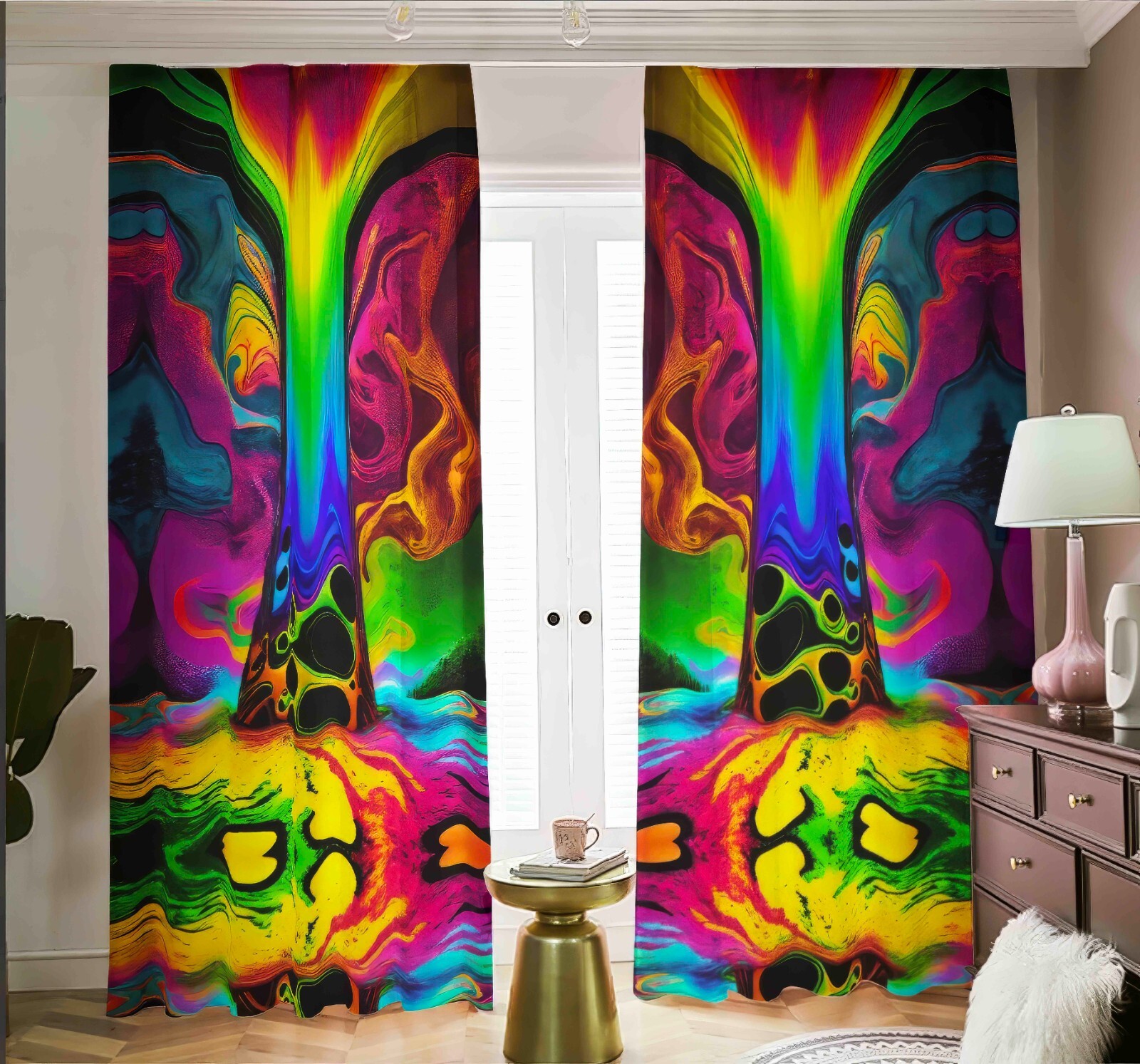 Rainbow Tie Dye Blackout 2 Curtains Drapes Shades Psychedelic Lava Lamp Fractal