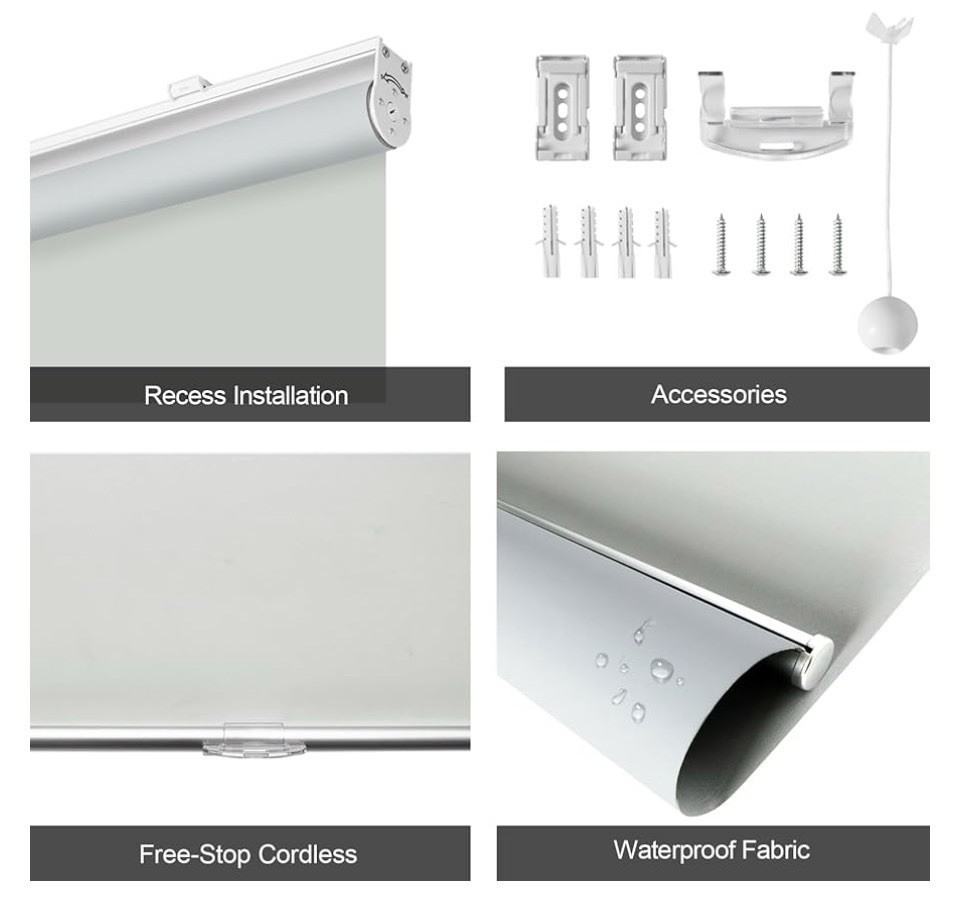 HOMEBOX 100% Blackout Cordless Roller Window Shades 52”W x 72″H Gray