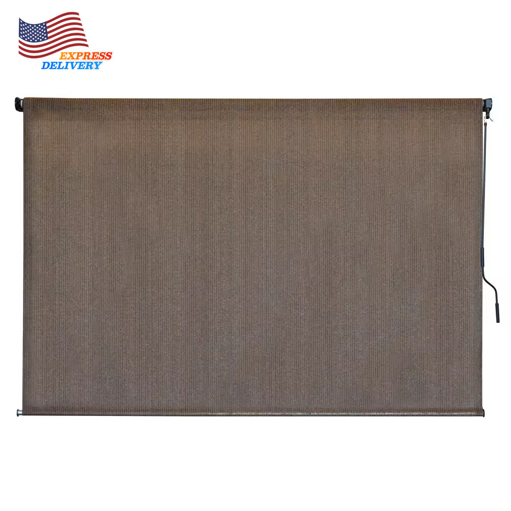 Driftwood Dark Brown Cordless Outdoor Patio Roller Shade 96 In. W X 72 In. L