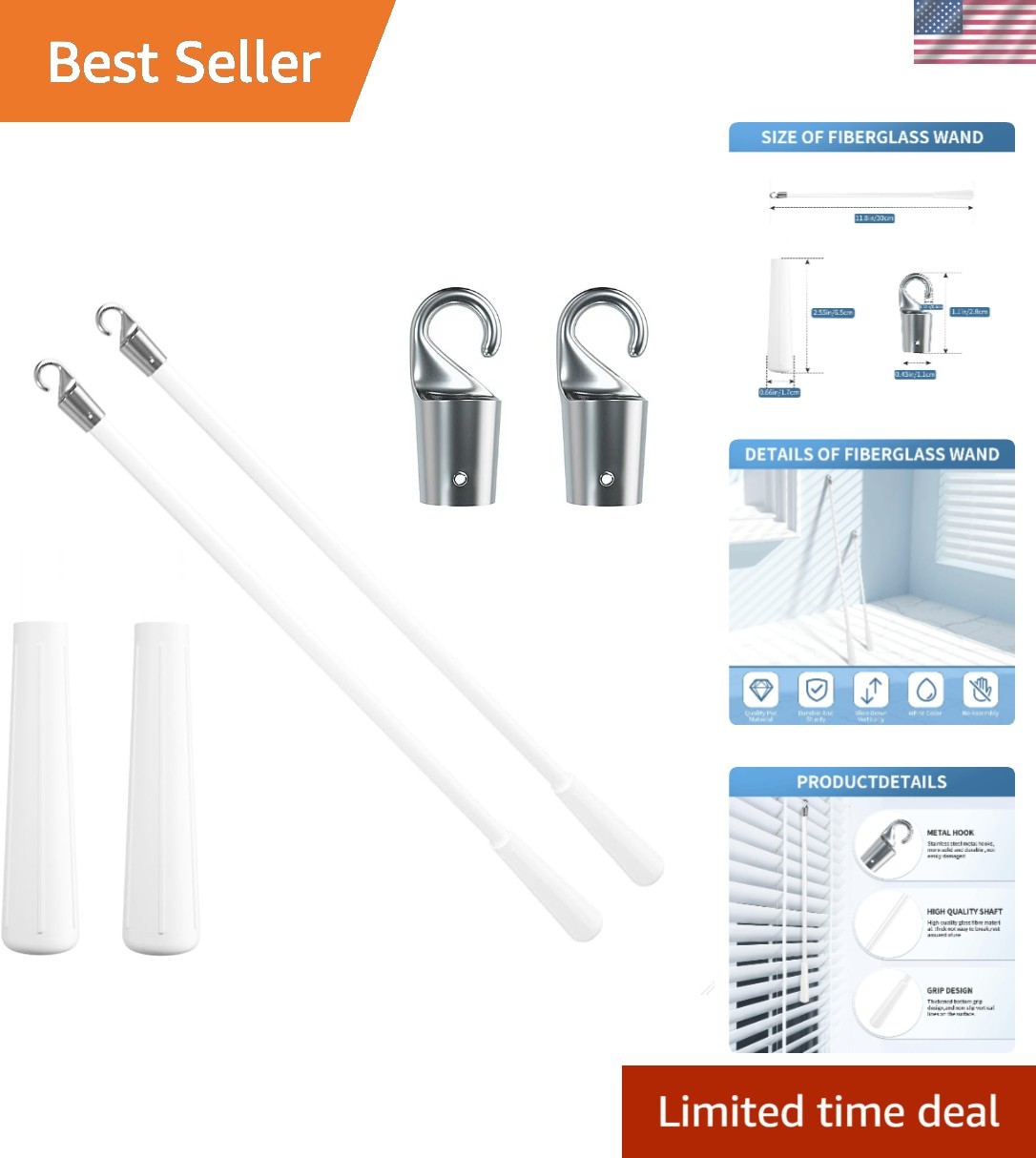 Fiberglass Blind Tilt Wands – Easy Install 12 Inch Replacement Parts (2 Pack)