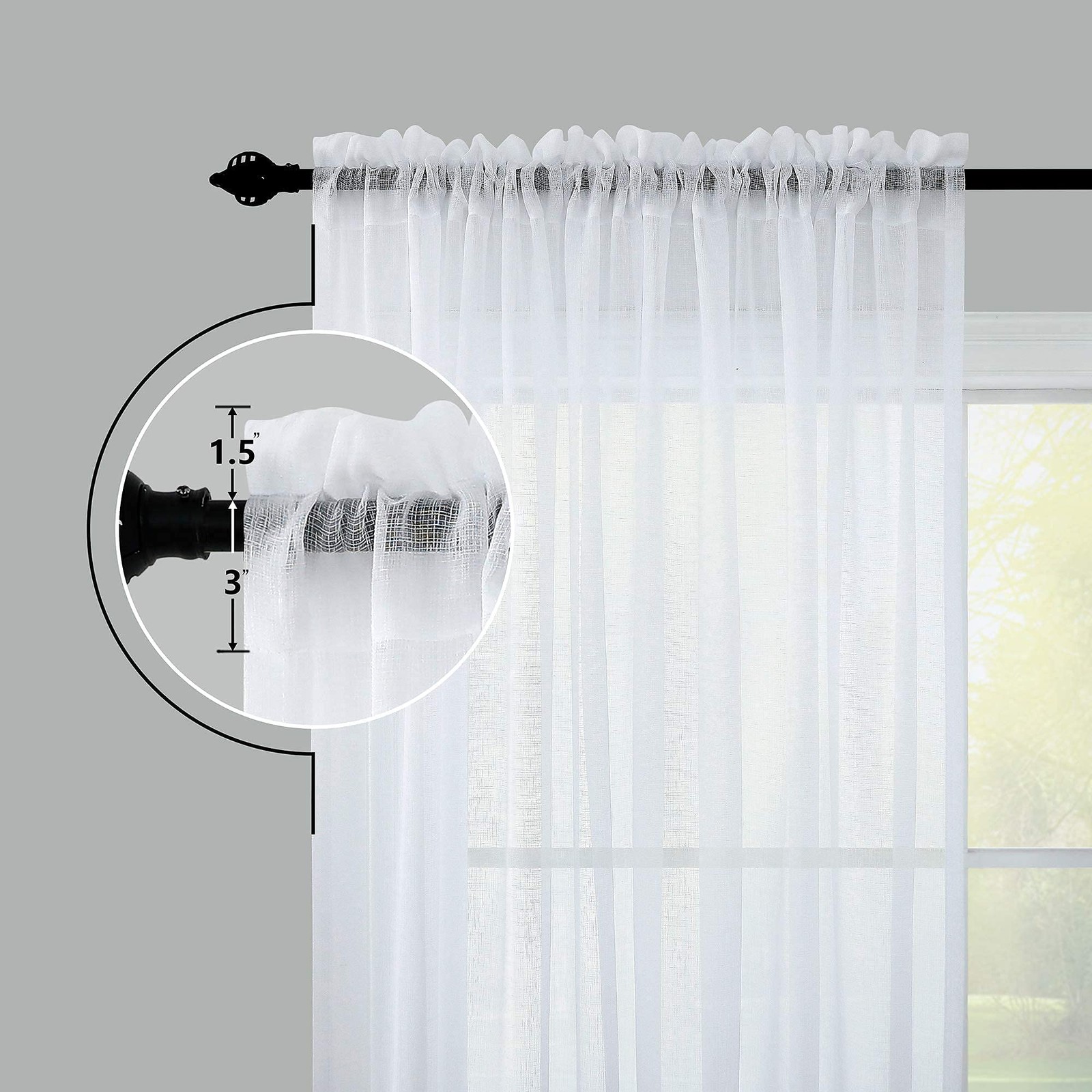White Sheer Curtains 84 Inches Long 2 Panels,Gauze Cheese Cloth Linen Look Ro…