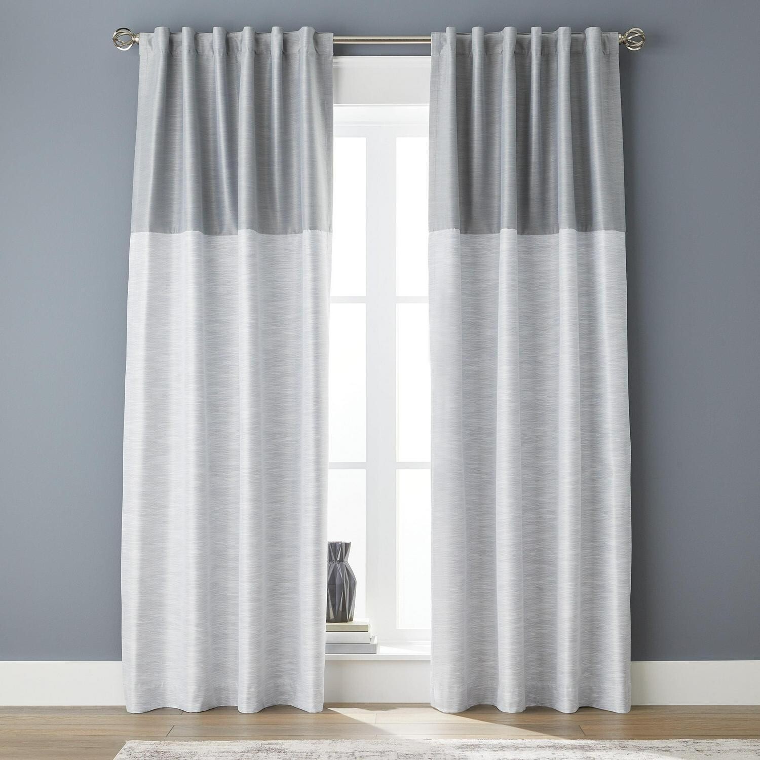 QTY 2 Colorblock Solid Polyester Pole Top Blackout Single Curtain Panel 50 X 84″