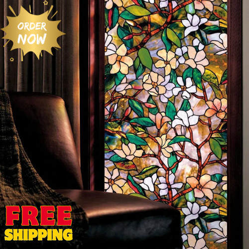Window Privacy Film Magnolia Window Film stickers Non Adhesive Static Cling…