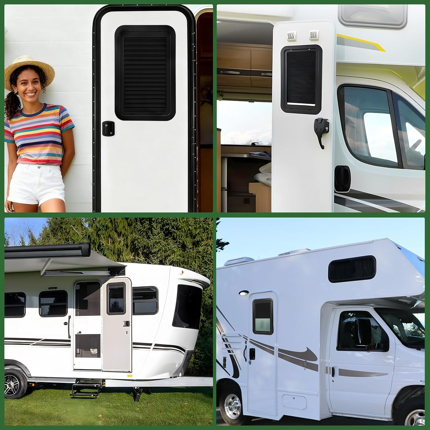 806621 RV Entry Door Window Kit with Low-Profile Shade, 12″X21″ Black Replacemen
