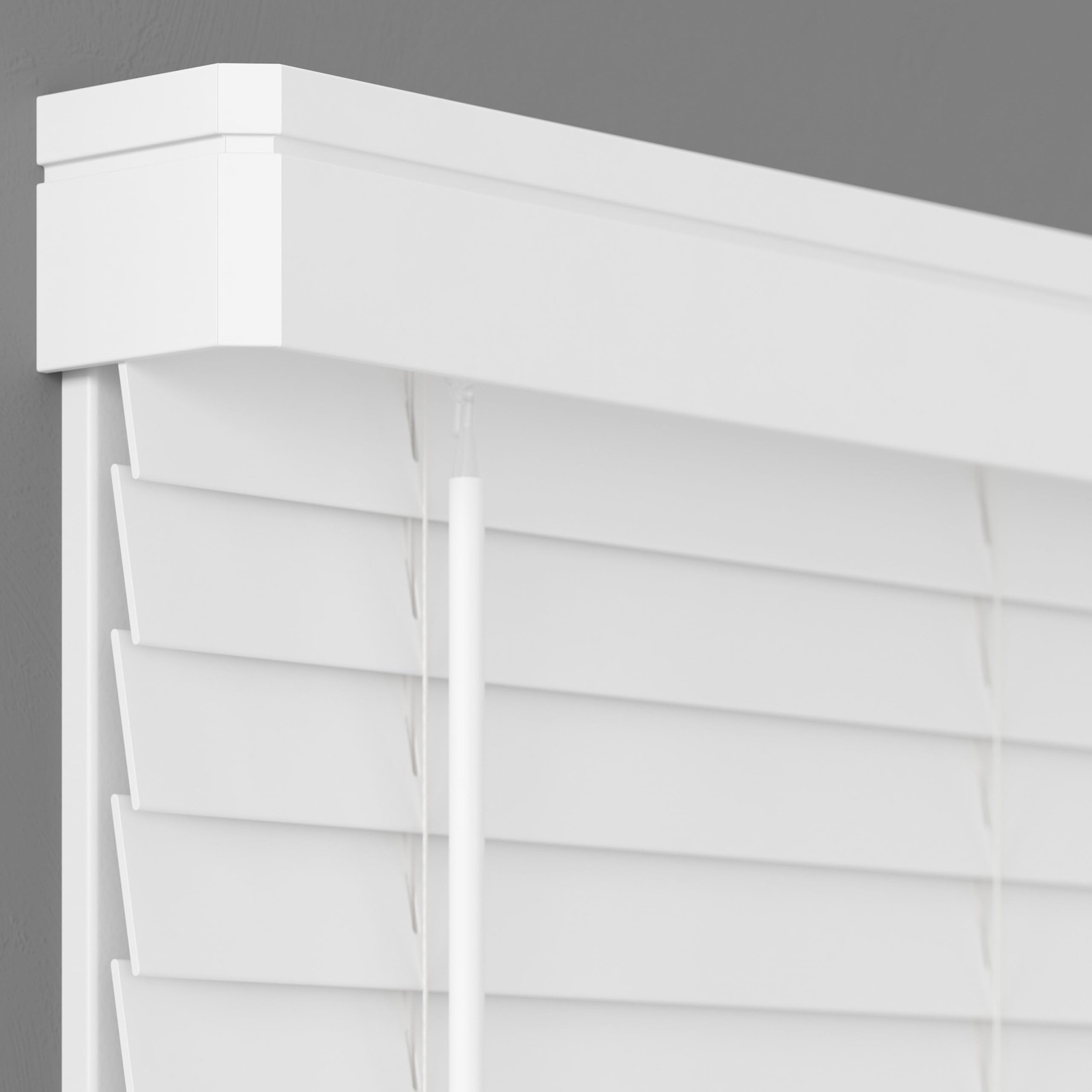 2 Inch Cordless Faux Wood Blind with Contemporary Valance – 23″ W x 64″ L – W…
