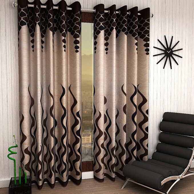 2 Pieces Brown Eyelet Grommet Door Window Curtains Set 5 7 9 Feet