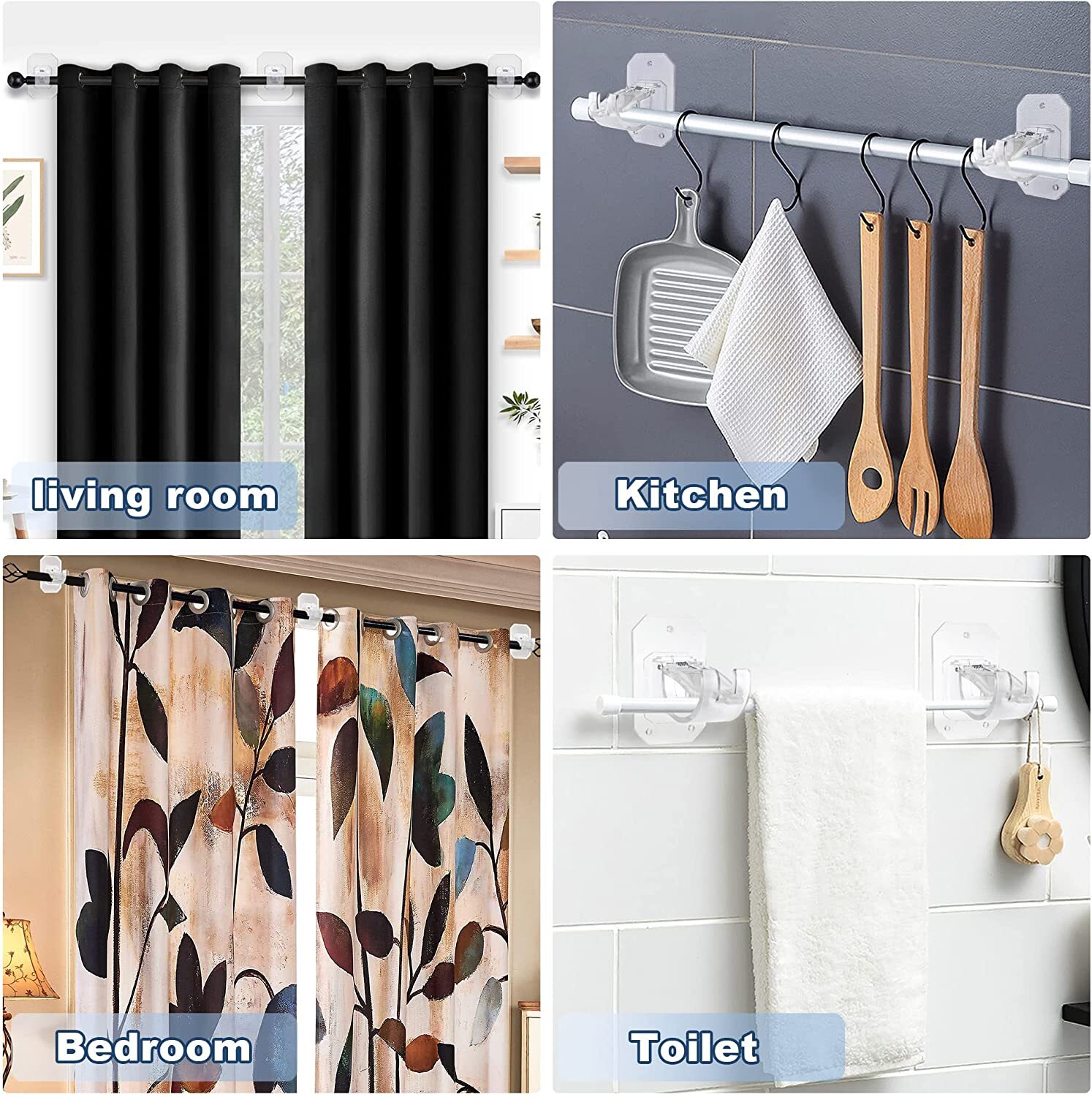 8Pcs Curtain Rod Brackets Pole Drapery Hook Holder No Drilling Self Adhesive USA