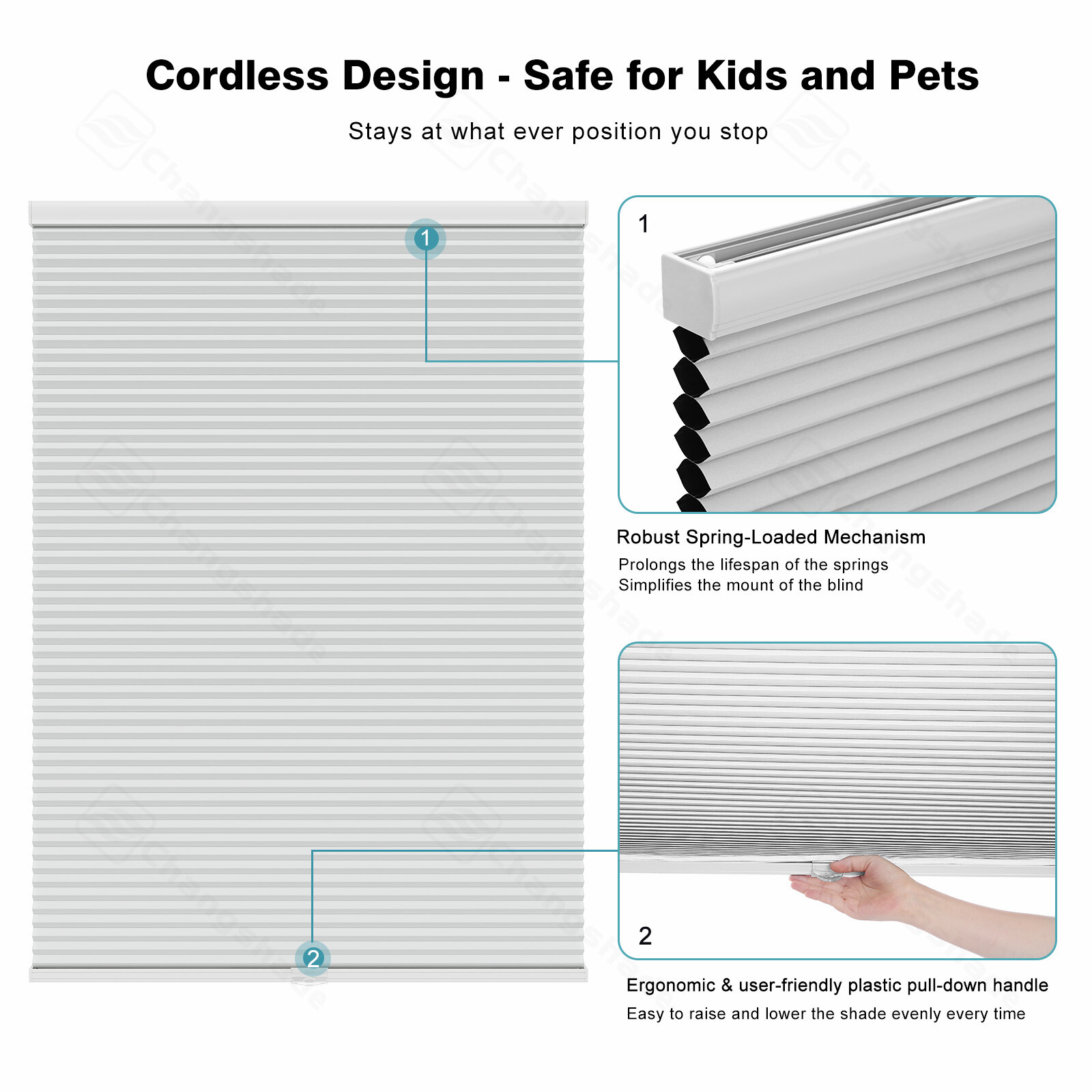 Changshade CUSTOM SIZE 1.5inch Blackout Cordless Window Shades Cellular Shades