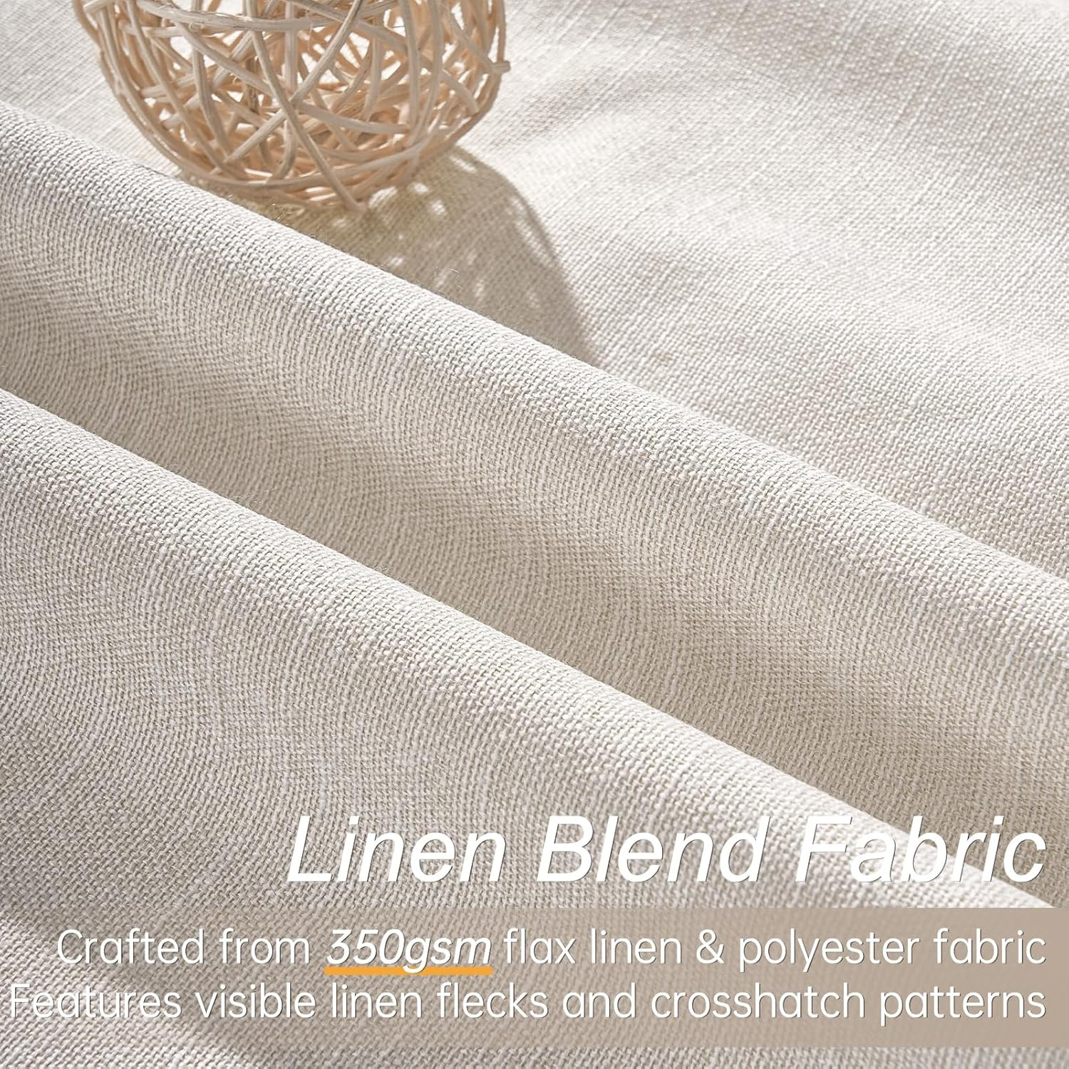 Linen Blackout Curtains 96 Inch Long, Boho Farmhouse Ivory Birch Viral Drapes Pi