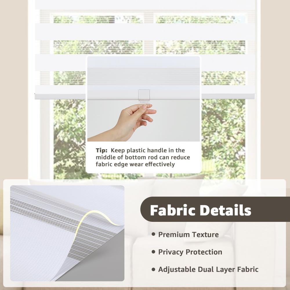 KELIXU Cordless Zebra Blind for Window French Door Blinds Free-Stop Window Shade