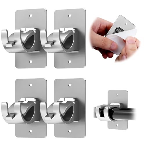 CIEMGNZOC 4PCS No Drill Curtain Brackets, Self-Adhesive Rods, Nail 4 Pcs Silver