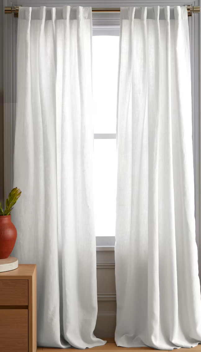 Quince European Linen Curtain Panel 96×120 White Rod Pocket Back Tab Single