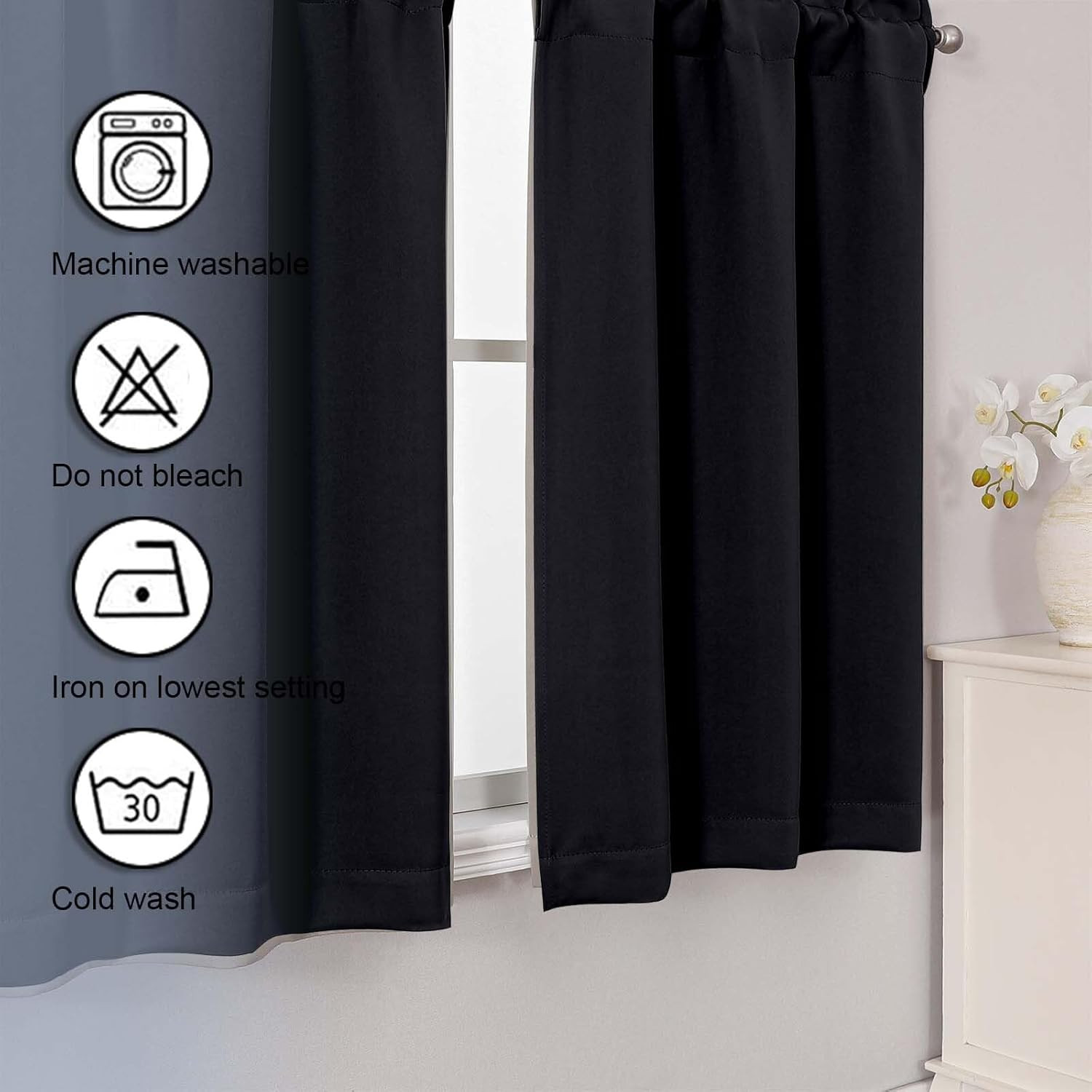 Short Black Out Curtains 36 Inch Length, Small Blackout Curtain Tier Thermal Ins
