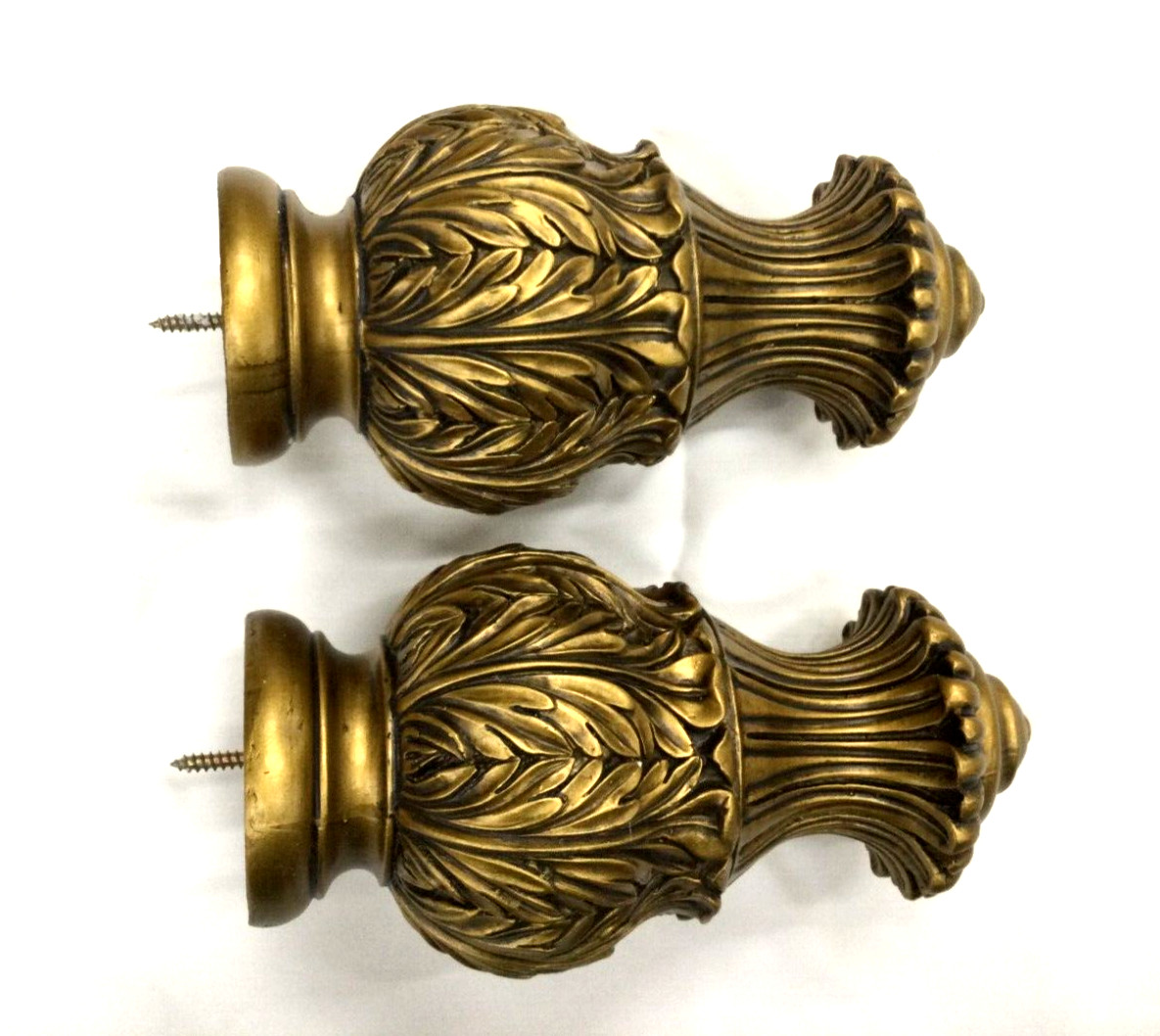 2x Wooden Drapery Curtain Rod Finials Fits 3-inch Rod – Screw On – Gold
