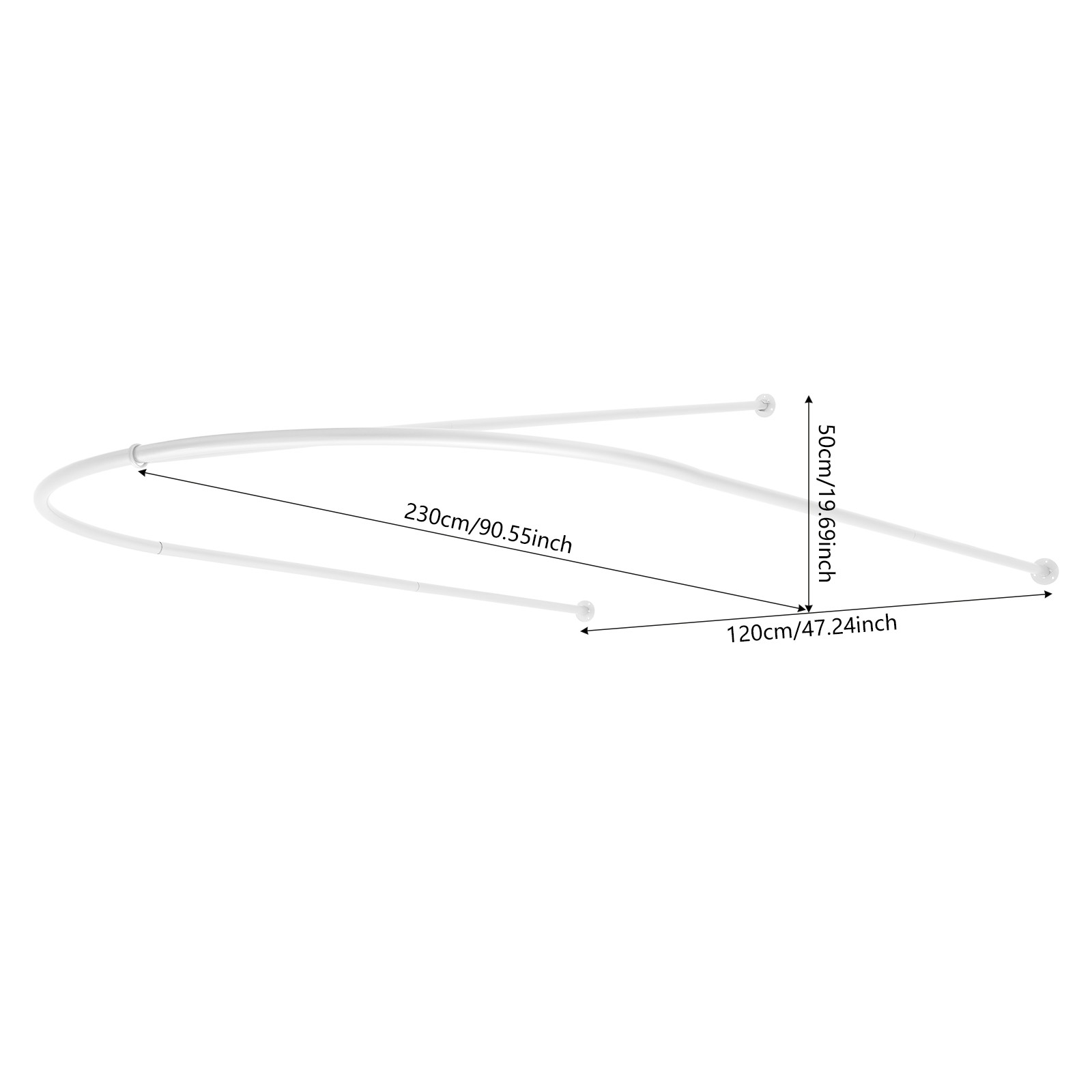 U-Shaped Privacy Curtain Rod Wall-Mounted White 230 × 120 × 50 cm