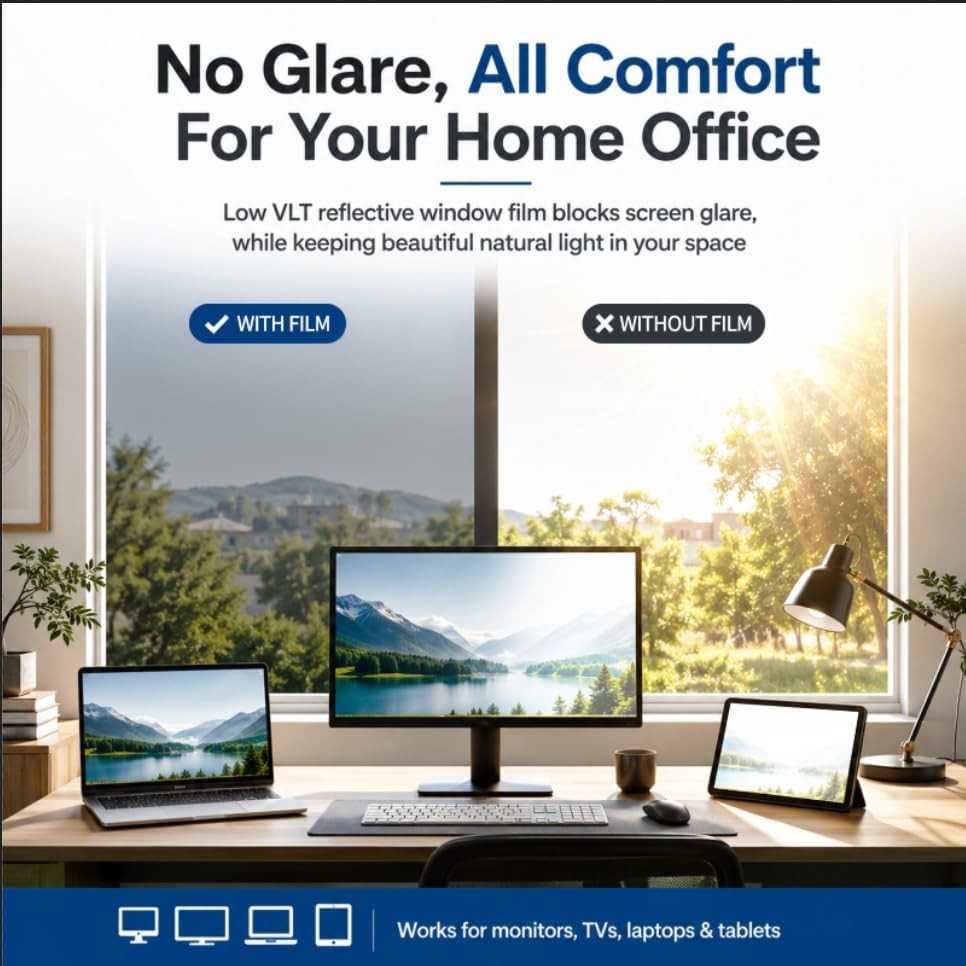 Luxury One Way Window Privacy Film – Daytime Mirror Tint, 17.5” x 6.5”,”