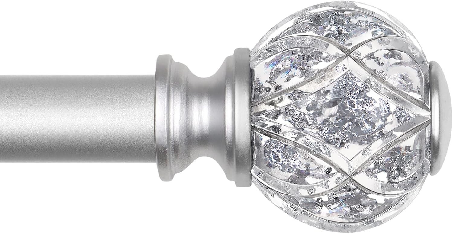 Silver Curtain Rod 32 to 58 Inch (2.6-4.8 ft), 7/8 Adjustable Single Curtain