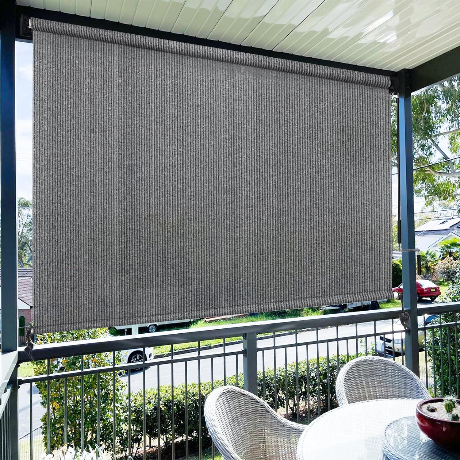 Amagenix Outdoor Roller Shades, 220GSM HDPE Exterior Cordless Patio Shades Roll