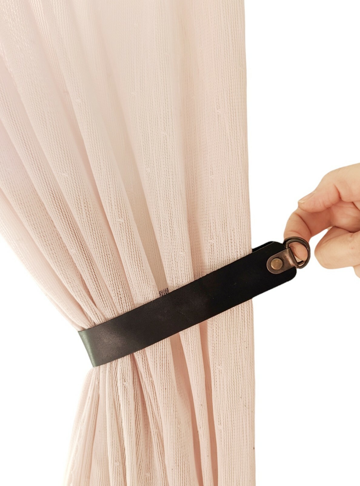 50 cm Genuine Leather Curtain Tiebacks, Curtain Tie Backs, Black Curtain Tieback