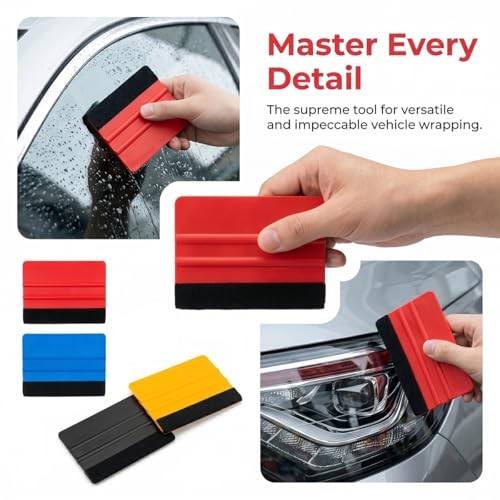 Craedli 12PCS Plastic Felt Edge Squeegee Tool, 4 Inch Squeegee for Colorful