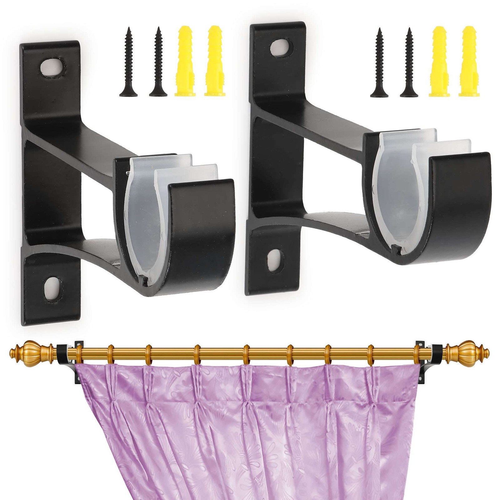 2-6pc Aluminum Alloy Single Curtain Rod Brackets Window Wall Holders for Drapery