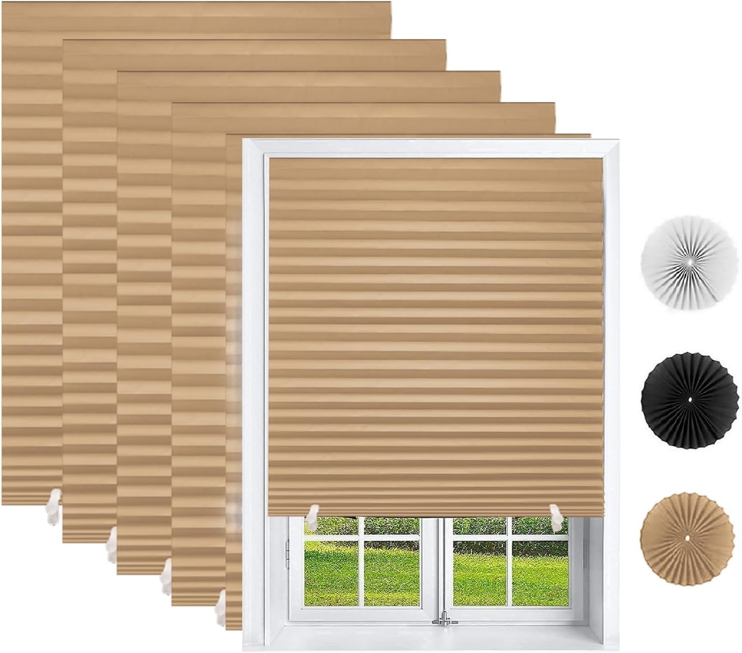 Changshade 12 Pack Pleated Paper Blinds Adhesive Paper Shades No Tools No Drill