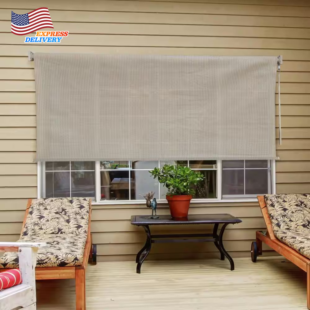 Driftwood Dark Brown Cordless Outdoor Patio Roller Shade 96 In. W X 72 In. L