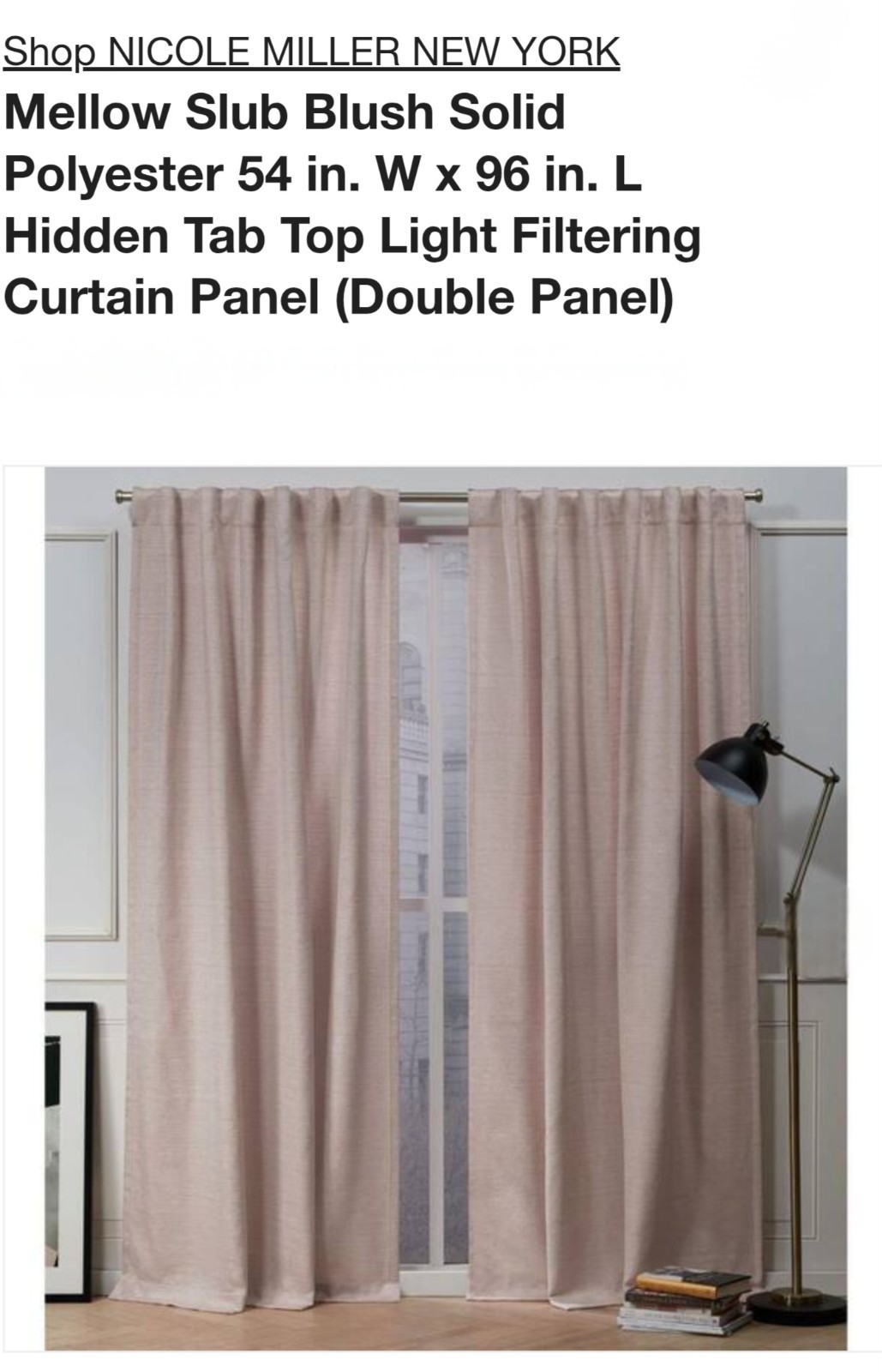 NICOLE MILLER NEW YORK 2panel Mellow Slub Blush 54 in. W x 96 in.