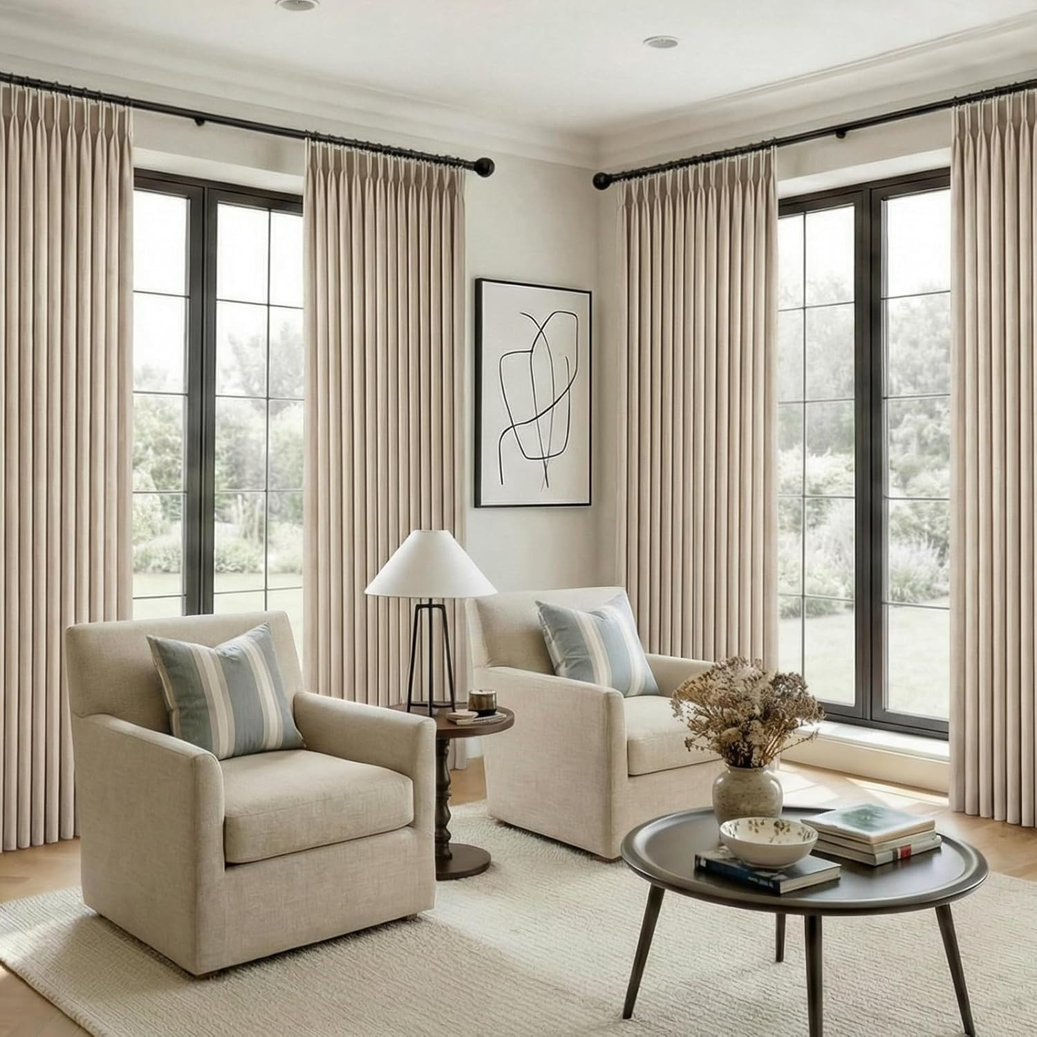 Taupe 90″ Pinch Pleated Linen Curtains 2 Panel Set for Living Room
