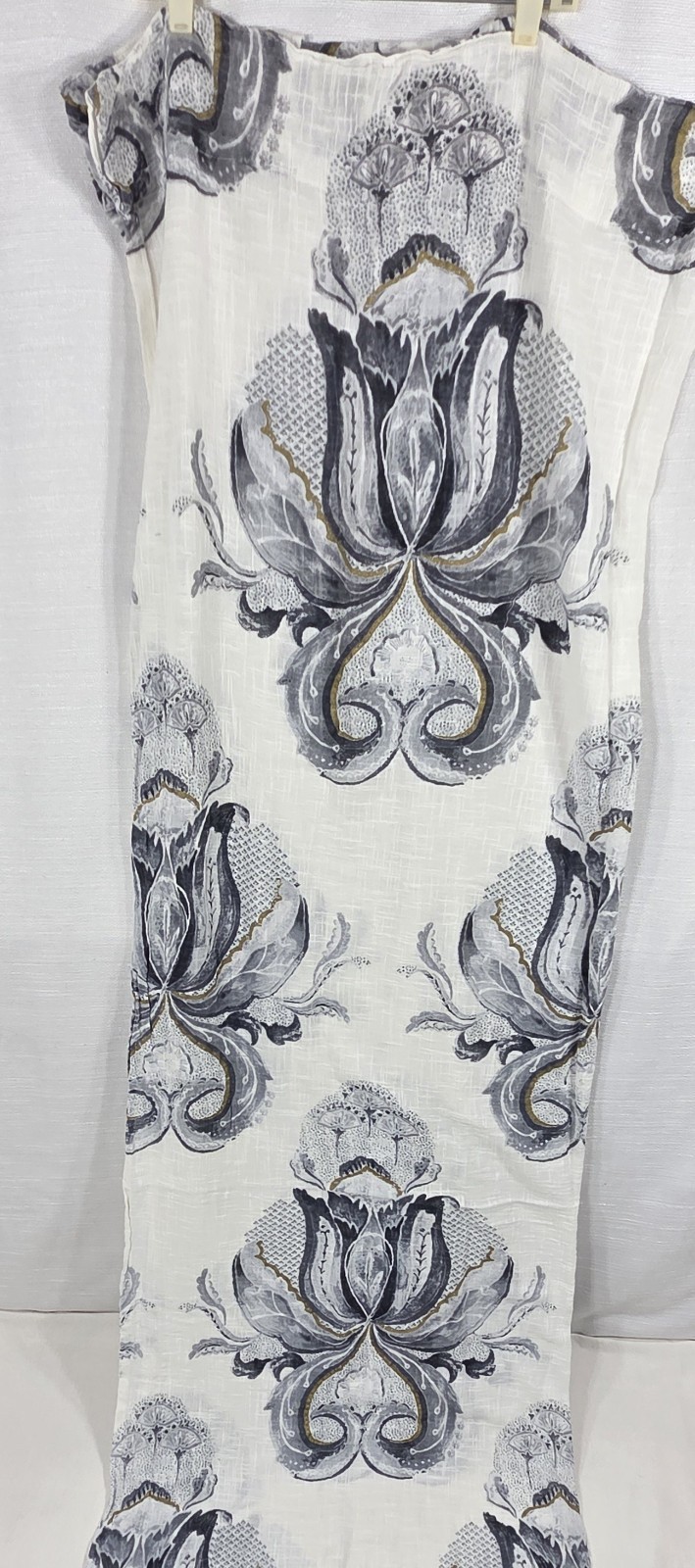 Anthropologie Botanical Curtain Panel White Blue Gray Gold Cotton Floral 84×48