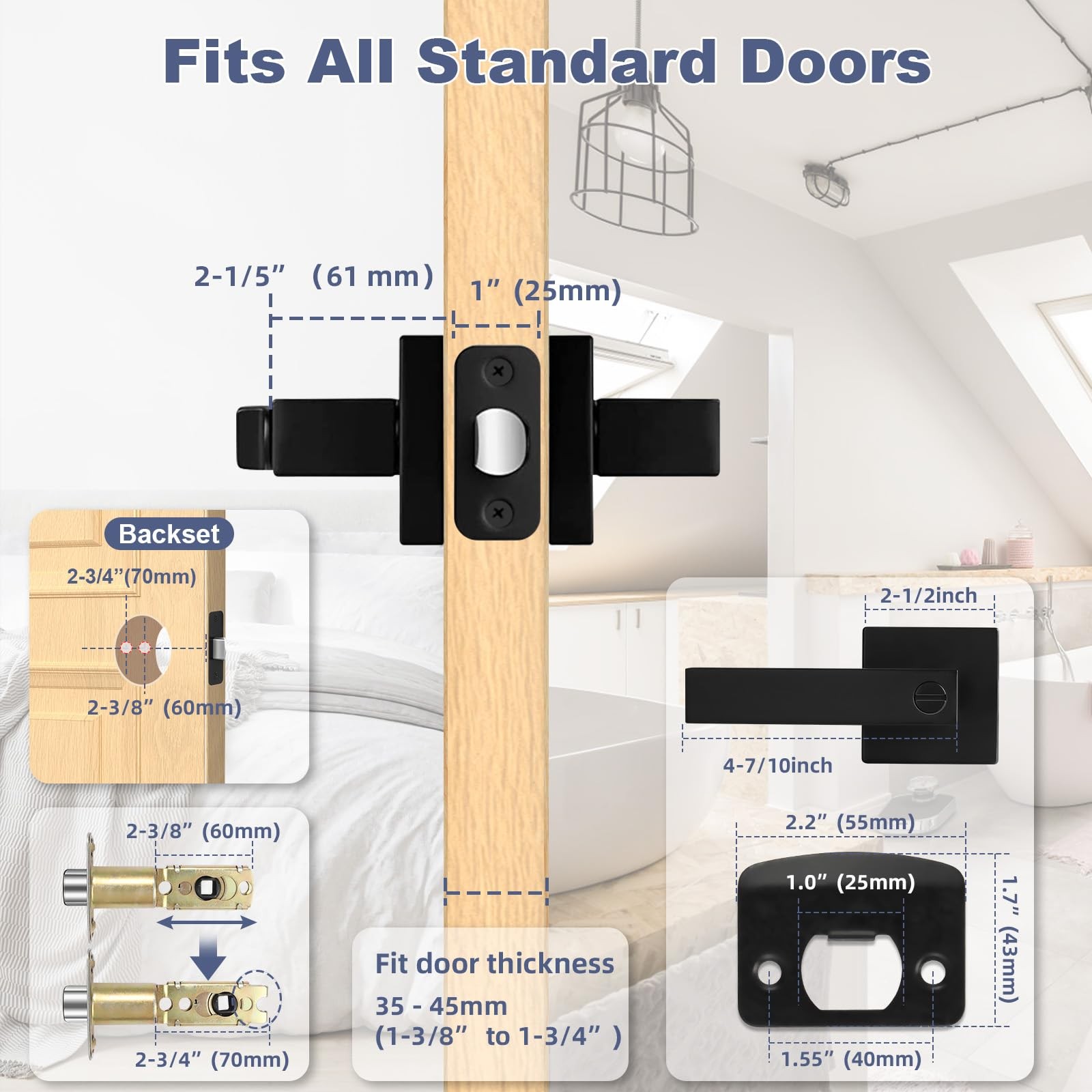 Estmoon 5 Pack Matte Black Door Handles Interior Door Knobs Home Improvement