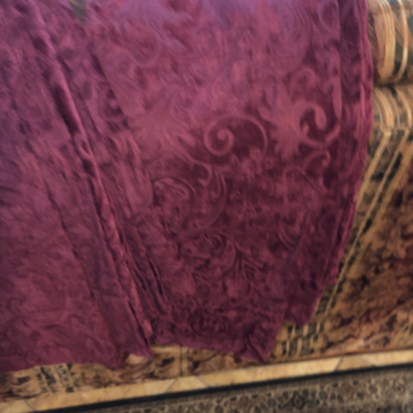 1 Pair Of Vintage Burgundy 50 X 84 Embossed Chenille Floral Curtain Panels