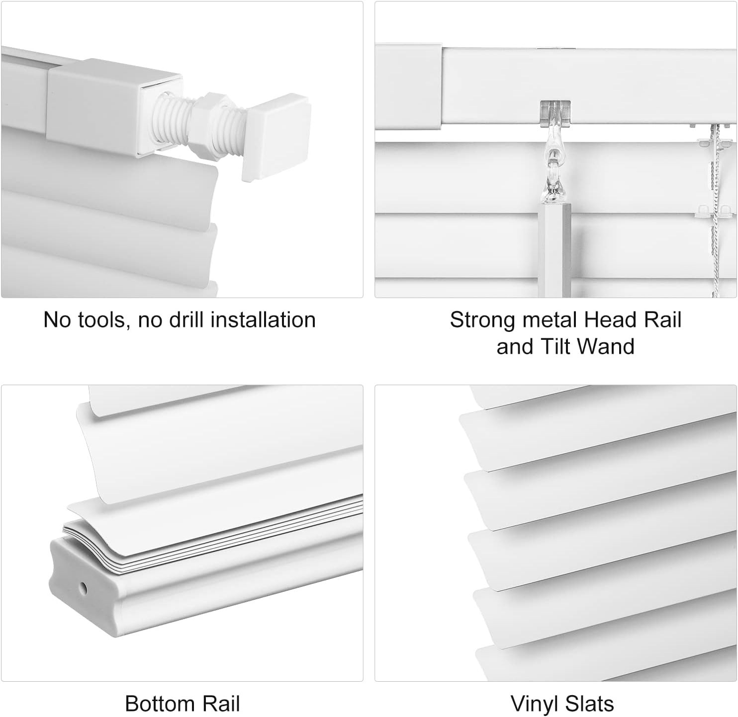 LazBlinds – No Tools/No Drill – 1″ Vinyl Mini Blinds, 25″ W x 48″ H, White